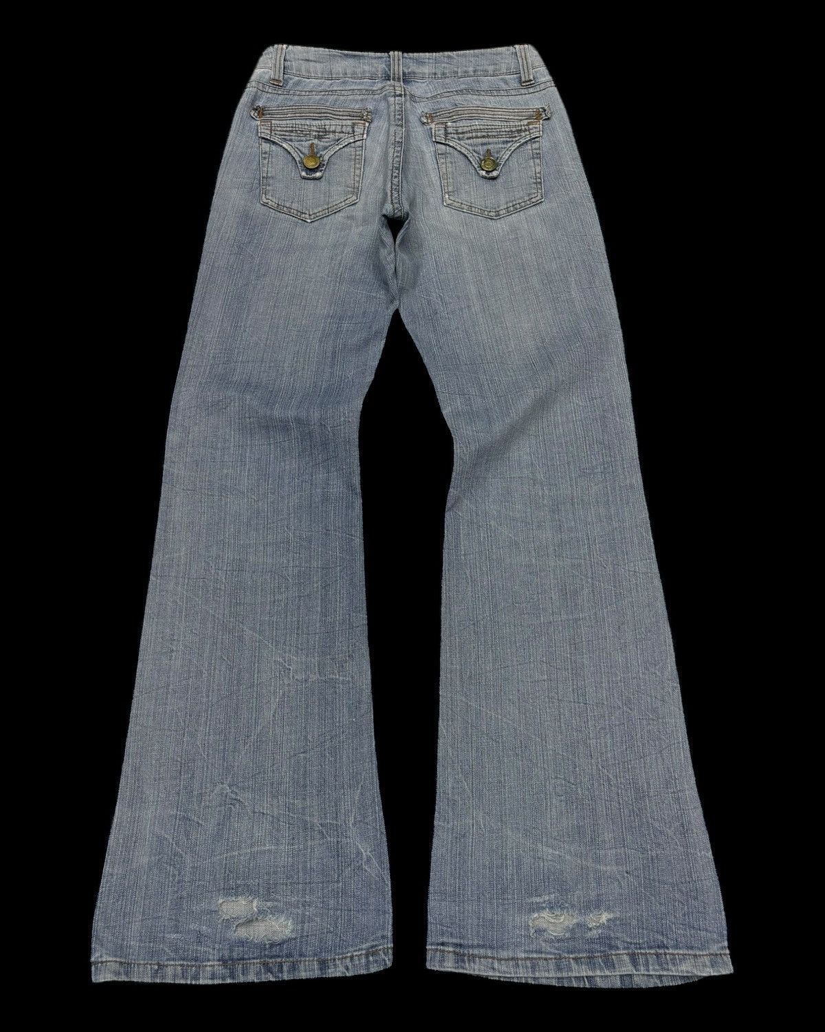 If Six Was Nine 💥90s Flare Jeans Bootcut Wavelist Distressed Denim Hype Size US 28 / EU 44 - 2 Thumbnail
