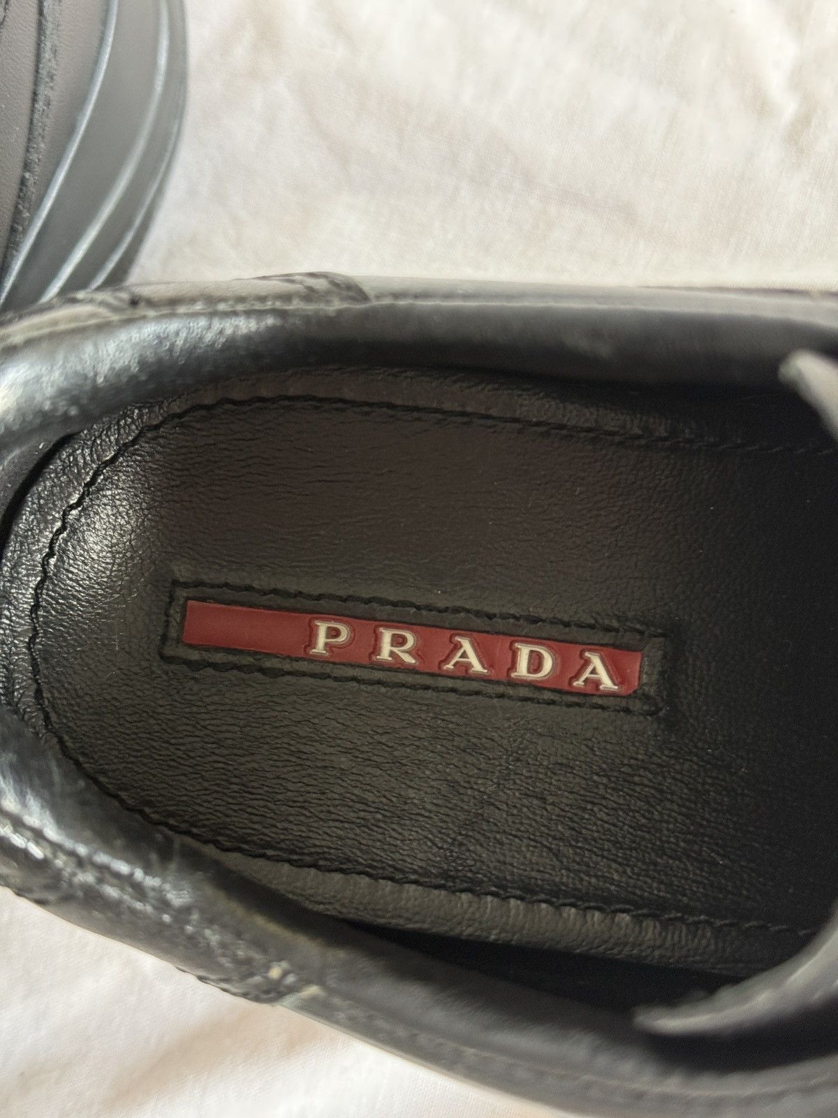 Prada Prada Black Leather Low Top Sneakers Metal Logo Size US 5.5 / IT 35.5 - 7 Thumbnail