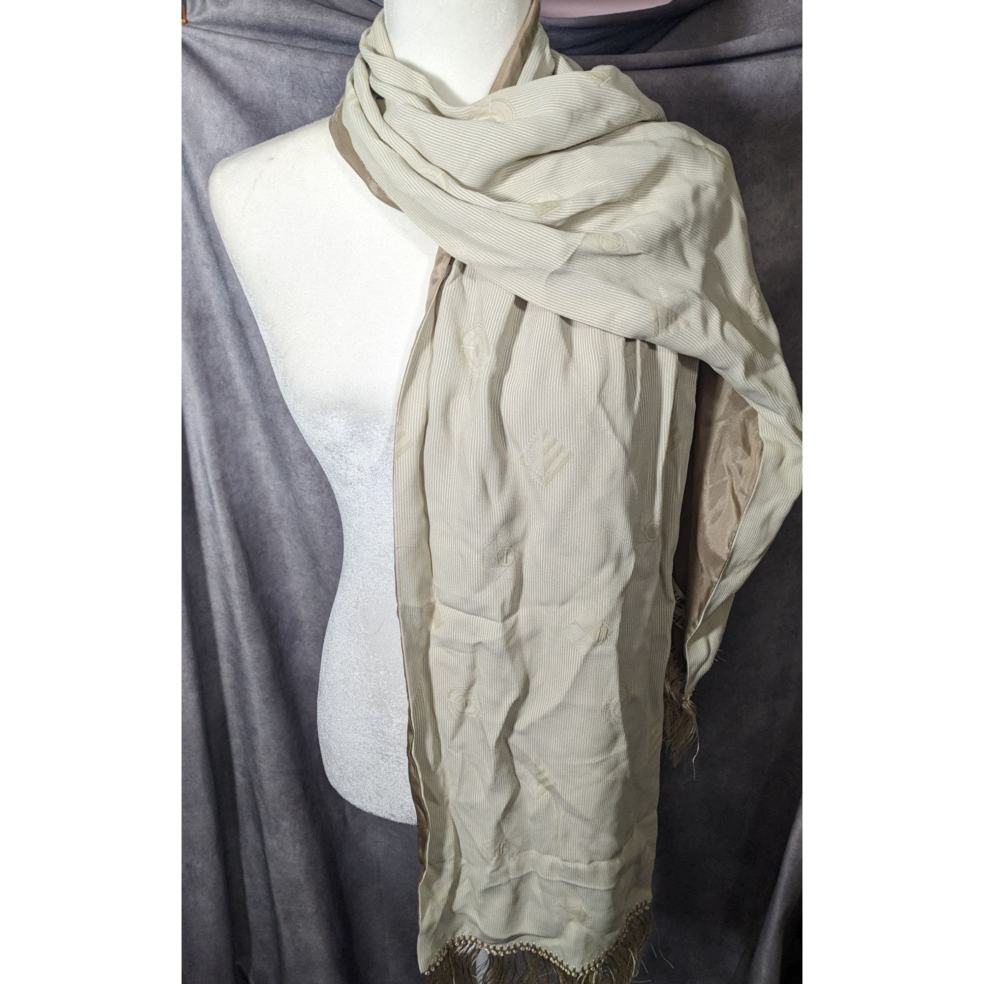 Other Vintage Donna Livingstone Silk Beige Geometric Textured Scar Size ONE SIZE - 12 Thumbnail