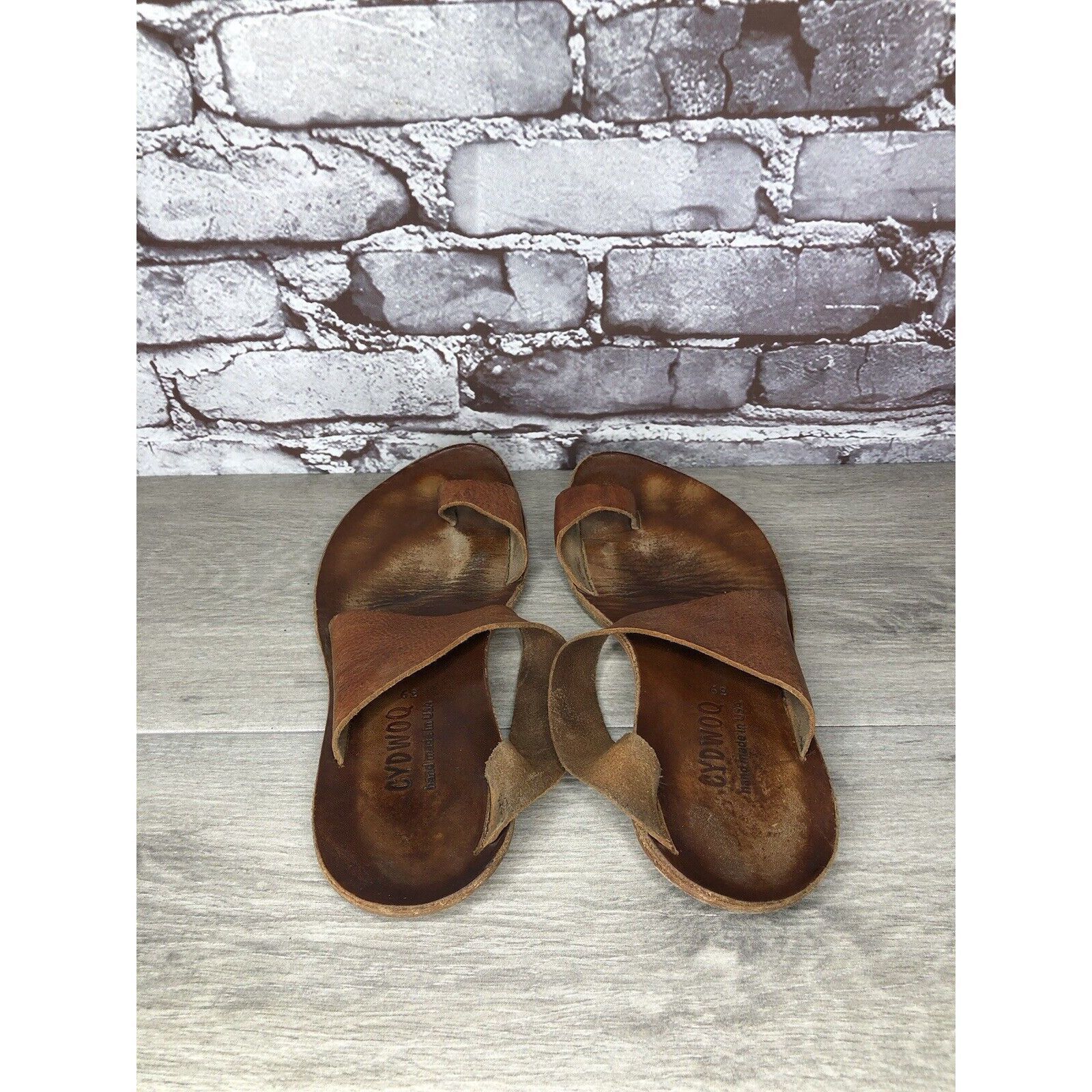 CYDWOQ Cydwoq Brown Leather Toe Post Strap Flat Handmade Sandals Wo Size US 9 / IT 39 - 3 Thumbnail