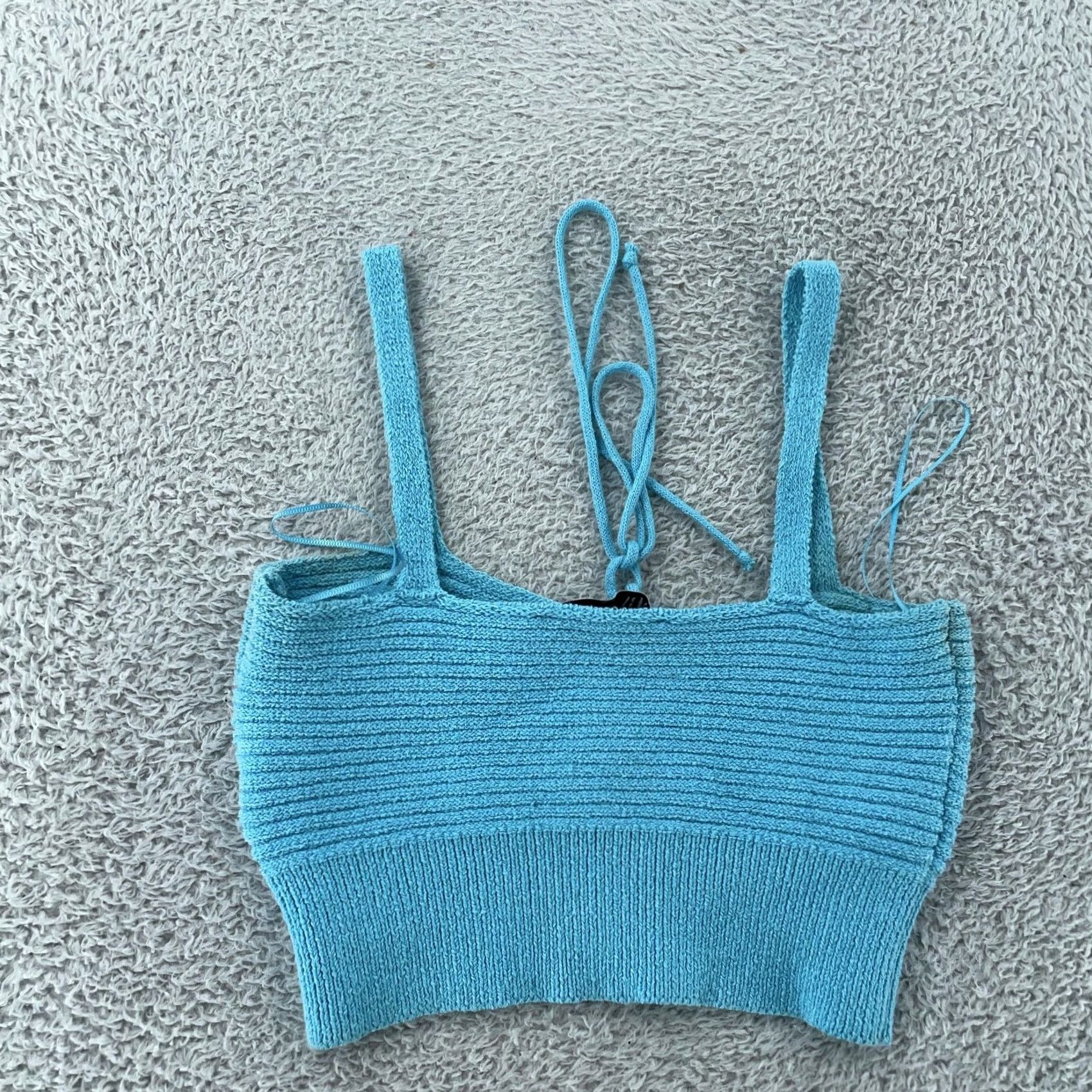 Zara Zara Womens Medium Blue Knit Cami Crop Tank Top Strappy Stretch Ribbed Lace Up Size M / US 6-8 / IT 42-44 - 3 Thumbnail