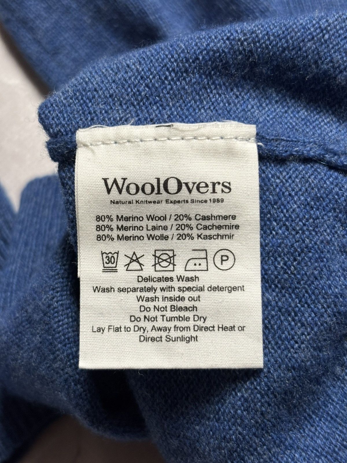 Designer WoolOvers Merino Wool Cashmere Half Zip Sweater Blue Mens XL Size US XL / EU 56 / 4 - 8 Thumbnail