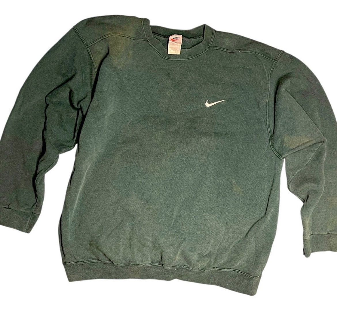 Nike Vintage 90s Nike Swoosh Crewneck - Faded Green - Distressed Size US L / EU 52-54 / 3 - 1 Thumbnail