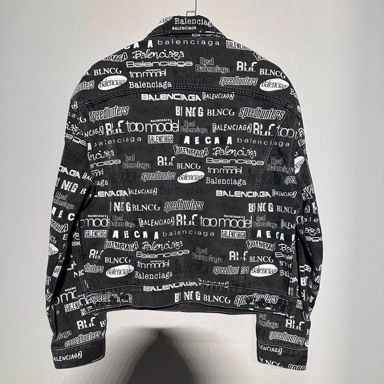 Balenciaga Balenciaga Washed Black Full Print Logo Jacket - Men's - B Size US S / EU 44-46 / 1 - 2 Thumbnail