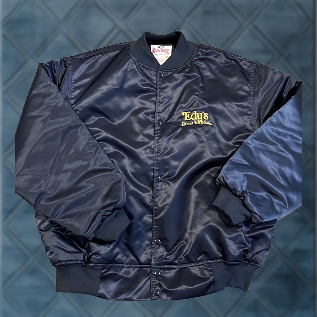 Vintage VINTAGE RARE DEAD STOCK Game Sportswear Satin Jacket 2XL Blue Bomber Jacket Mens EDY'S ICE CREAM Satin JACKET XXL Size US XXL / EU 58 / 5 - 1 Thumbnail