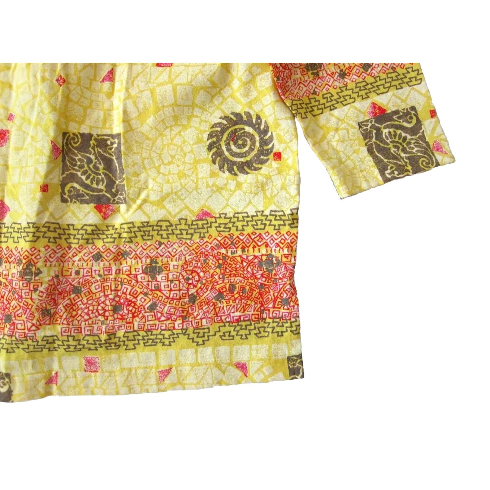 Pinko VINTAGE Teaze Blouse Shirt M-L Mock Neck Long Sleeve Top Womens Tunic Yellow 90s NWT Sunwear Geometric Cotton 80s Style Size M / US 6-8 / IT 42-44 - 5 Thumbnail