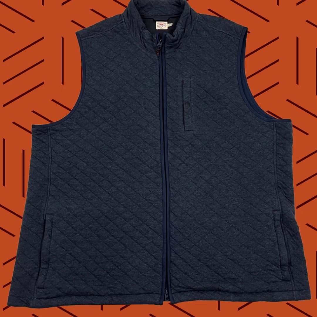 Faherty Faherty Vest Quilted Fleece Full Zip Blue 2XLT Mens - Preppy, Outdoor, Classic, All Seasons, Lightweight, Stand-Up Collar, Regular Fit, Big & Tall Size US XXL / EU 58 / 5 - 1 Thumbnail
