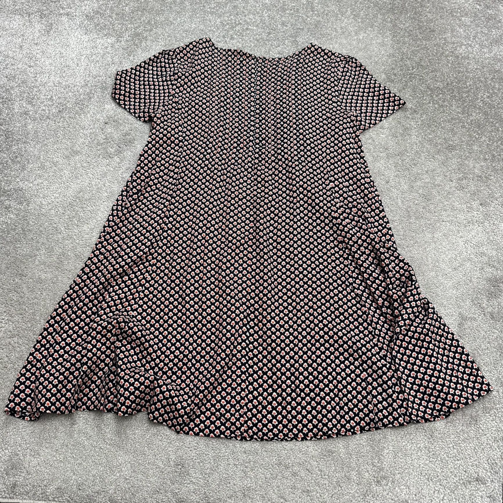 Vintage 11:1 Tylho Floral Ruffle Shirt Dress Womens L Black Red Short Sleeve Knee Length Size L / US 10 / IT 46 - 2 Thumbnail