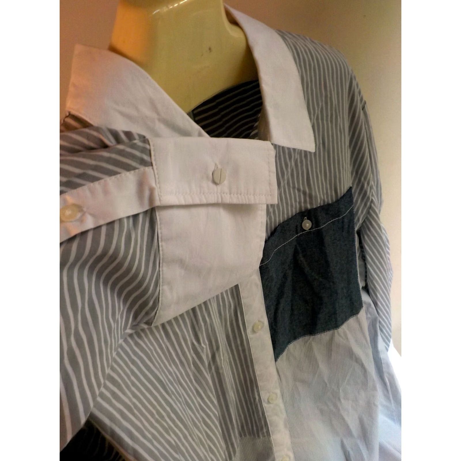 Kenneth Cole KENNETH COLE LS Button Front Multi Striped Shirt Women Blouse Collared 100% Cotton White Gray NWT Size L Size L / US 10 / IT 46 - 5 Thumbnail