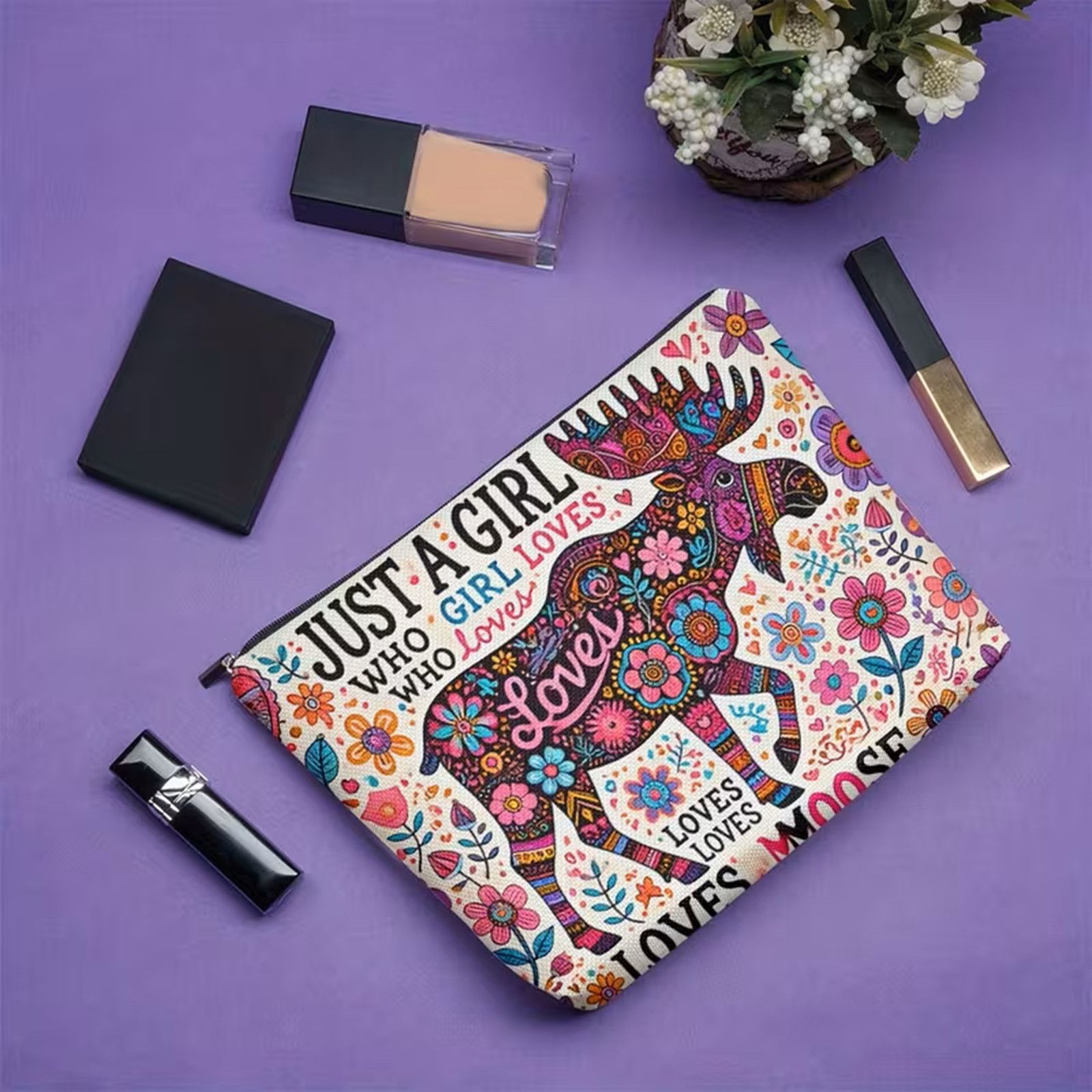 Other Just a Girl Who Loves Moose Linen Cosmetic Bag Makeup Pouch Size ONE SIZE - 7 Thumbnail