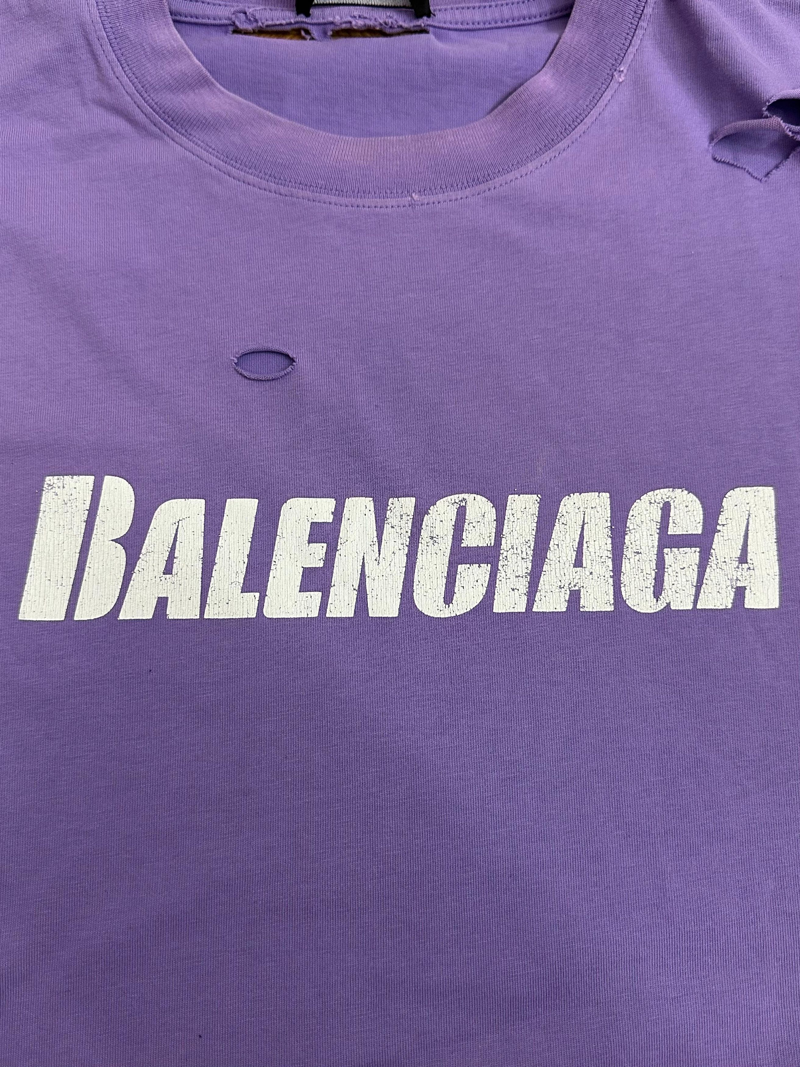 Balenciaga CC000013 Balenciaga Logo Destroyed T-Shirt in Purple Size US L / EU 52-54 / 3 - 8 Thumbnail