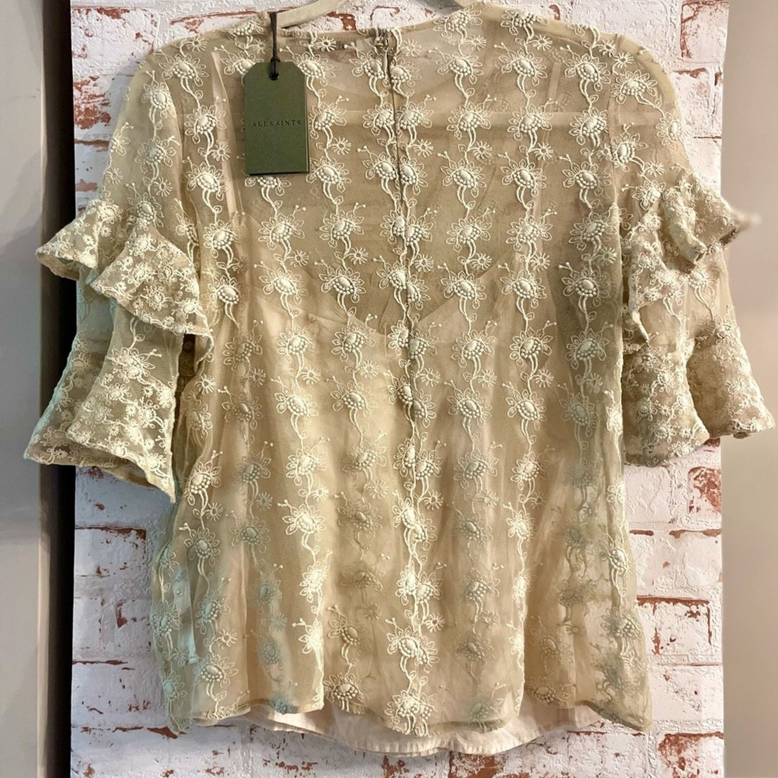 Allsaints All Saints NWT Cream Lace Blouse with Ruffle Sleeves Size S / US 4 / IT 40 - 2 Thumbnail