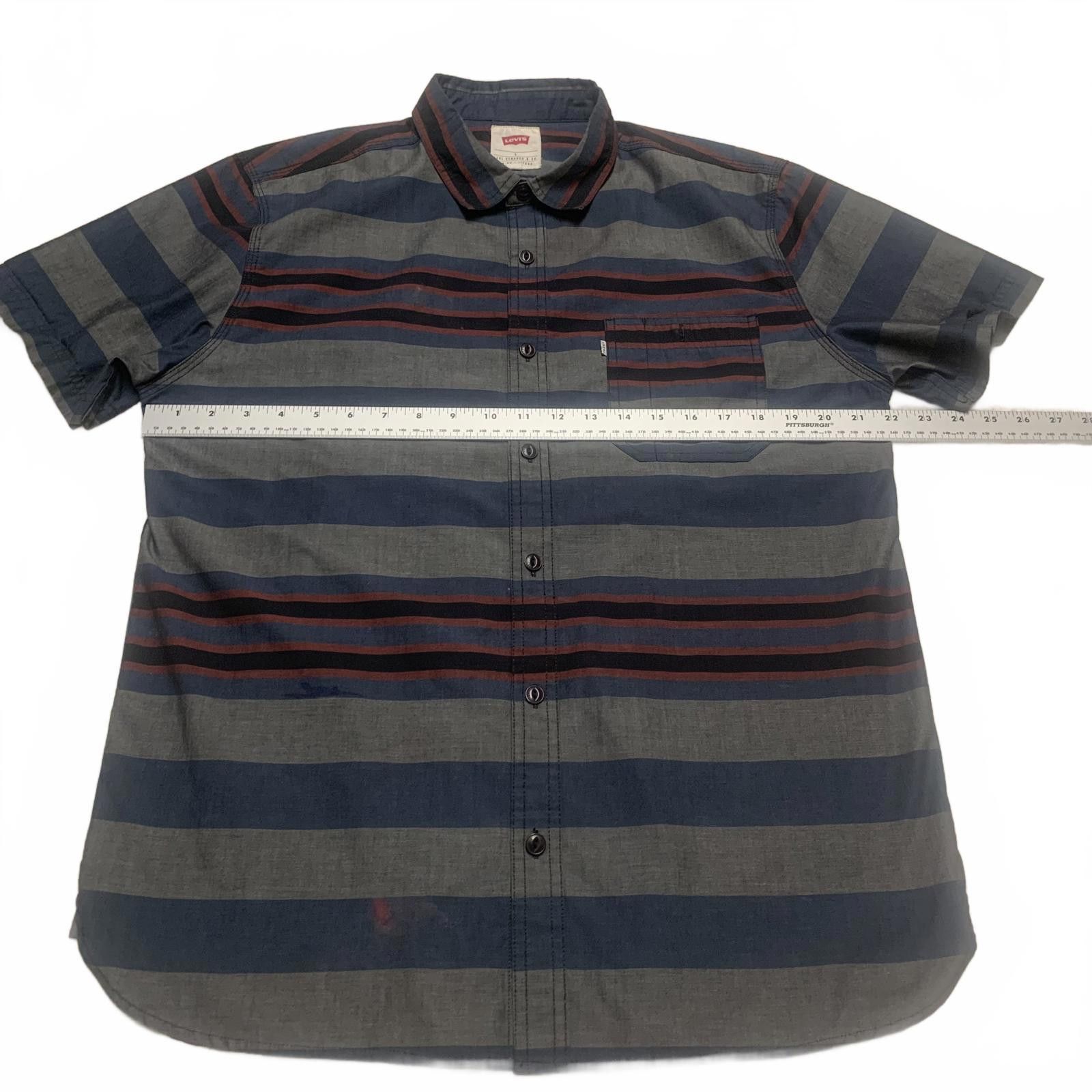 Levi's Levis Mens Size Large Blue Gray Striped Short Sleeve Shirt Size US L / EU 52-54 / 3 - 9 Thumbnail