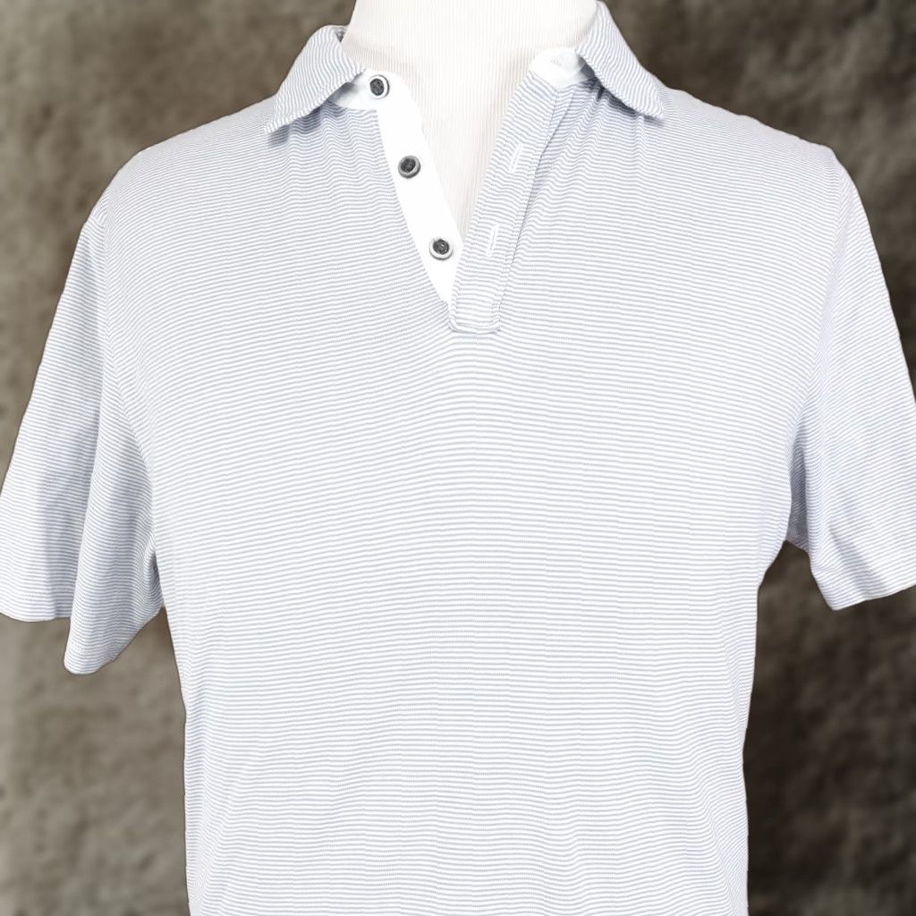 Vintage Robert Barakett Polo Shirt Mens XL Blue White Micro Stripe Short Sleeve Size US XL / EU 56 / 4 - 1 Thumbnail