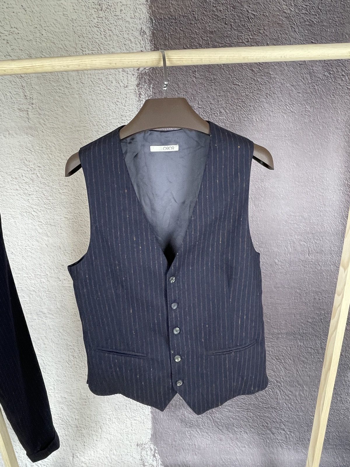 Other 0909 striped wool navy blue set vest + pants suit Size 40R - 4 Thumbnail