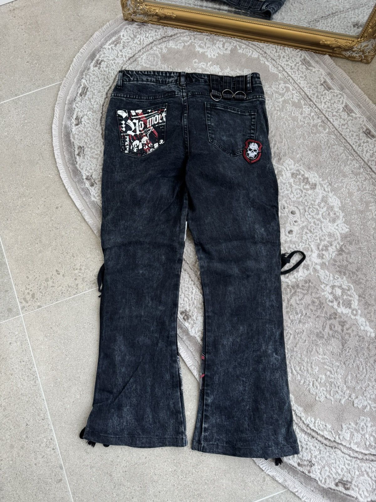 Le Grande Bleu (L.G.B.) Flared Bootcut Rock Rebel Jeans Skull Rock n Roll Gothic Size US 31 - 9 Thumbnail