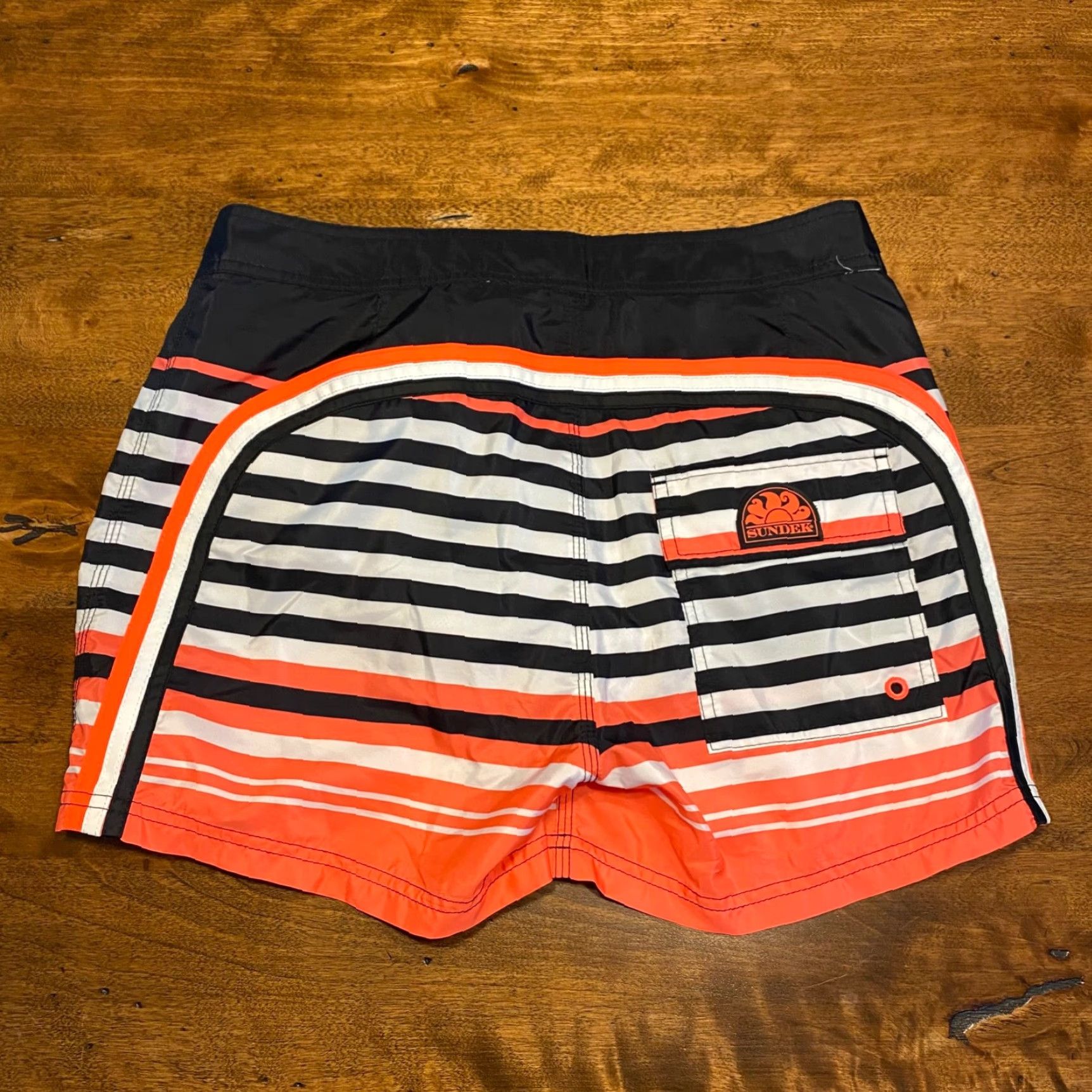 Sundek Sundek Swim Trunks Mens 30 Black White Orange Drawstring Lined 3" I Board Shorts Size US 30 / EU 46 - 2 Thumbnail