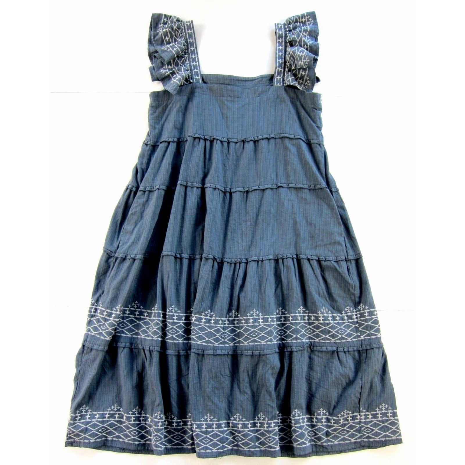 Vintage Knox Rose Cotton Blue White Embroidered Pocket Long Maxi Tank Dress XL Size XL / US 12-14 / IT 48-50 - 2 Thumbnail
