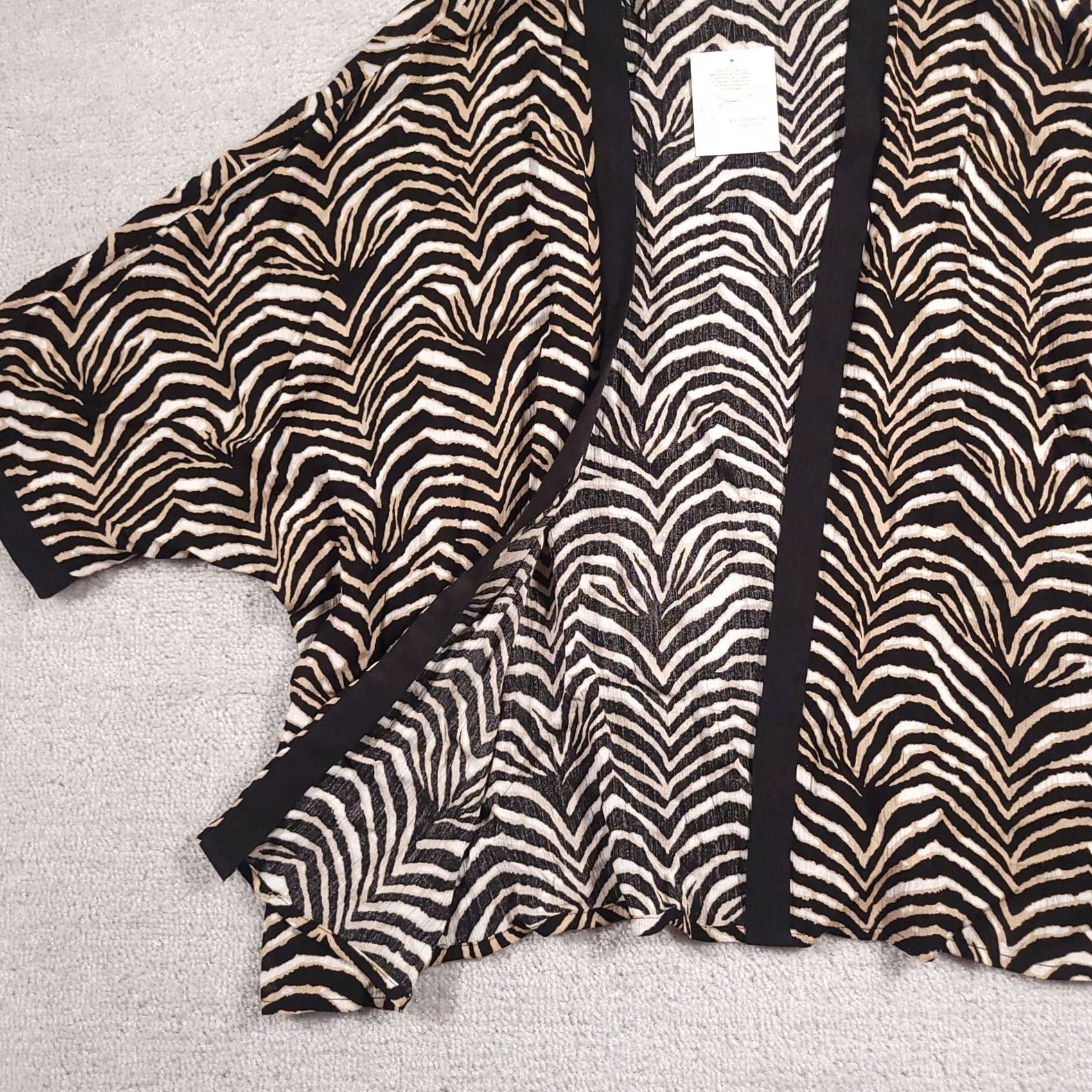 Vintage Jaclyn Smith Cardigan Women's Black Tan Tiger Striped Open Front 3/4 Sleeve Size L / US 10 / IT 46 - 5 Thumbnail