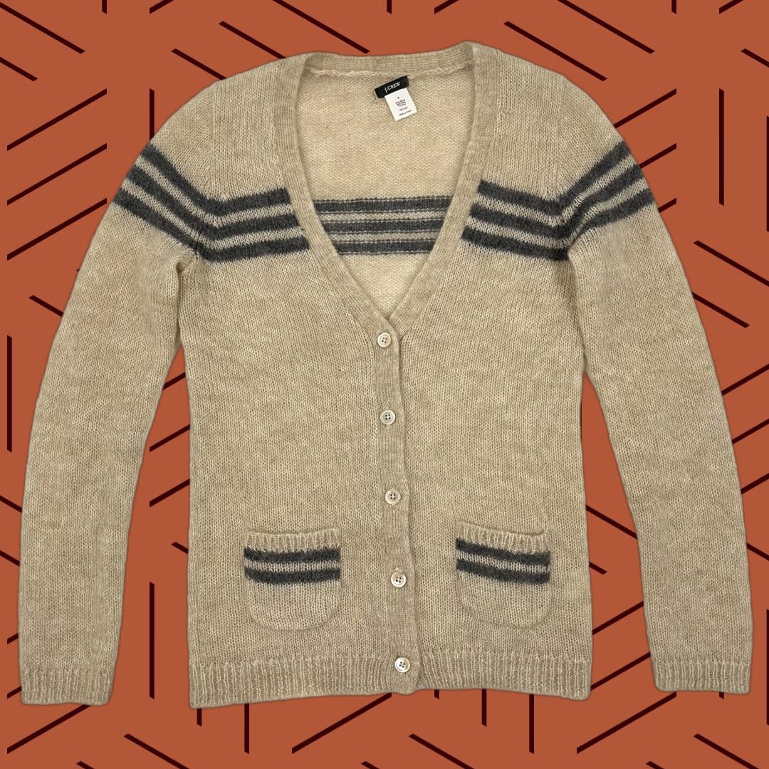 J. Crew Cardigan Sweater Women Small Brown Mohair Wool Preppy Old Money Academia