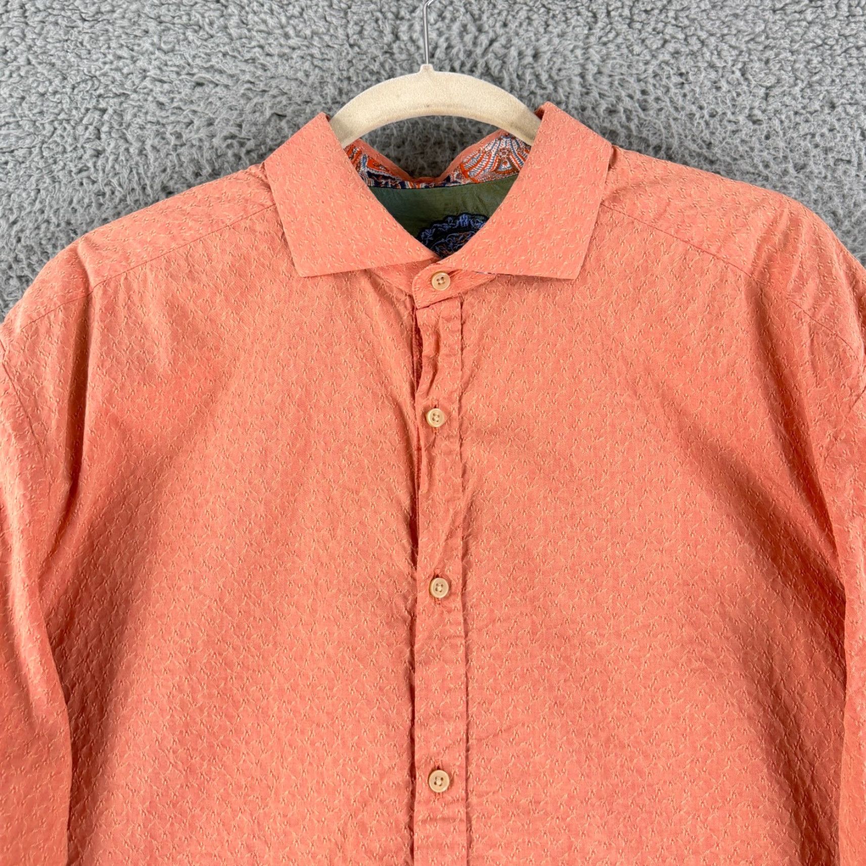 Robert Graham Robert Graham Button-Up Shirt Mens XL Orange Textured Long Sleeve Cotton Size US XL / EU 56 / 4 - 2 Thumbnail