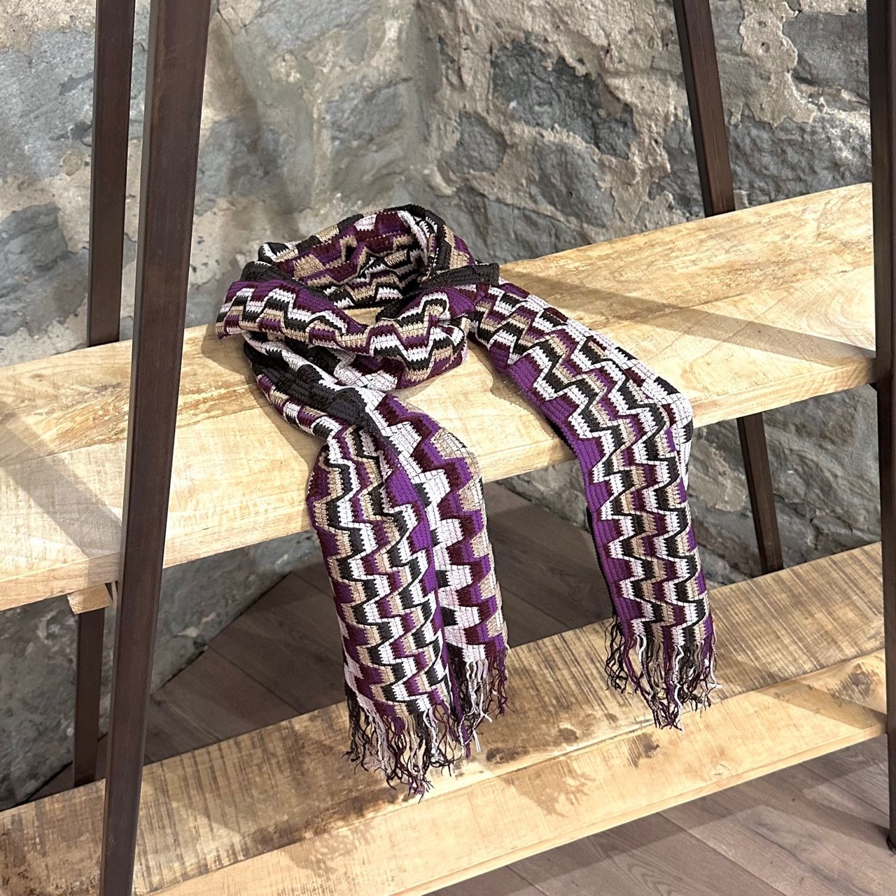 Missoni Missoni Purple Beige Zigzag Chenille Scarf Size ONE SIZE - 1 Thumbnail