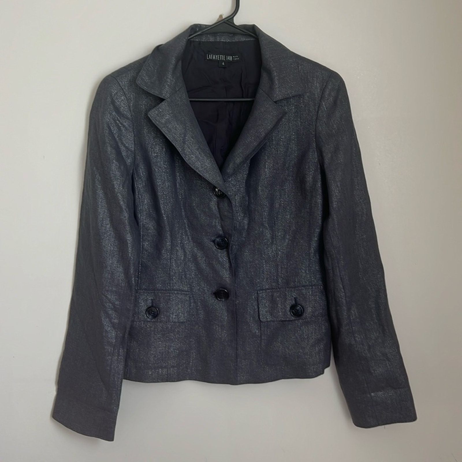 Lafayette 148 Lafayette 148 New York Gray Hip Length 3 Button Blazer Size S / US 4 / IT 40 - 1 Thumbnail