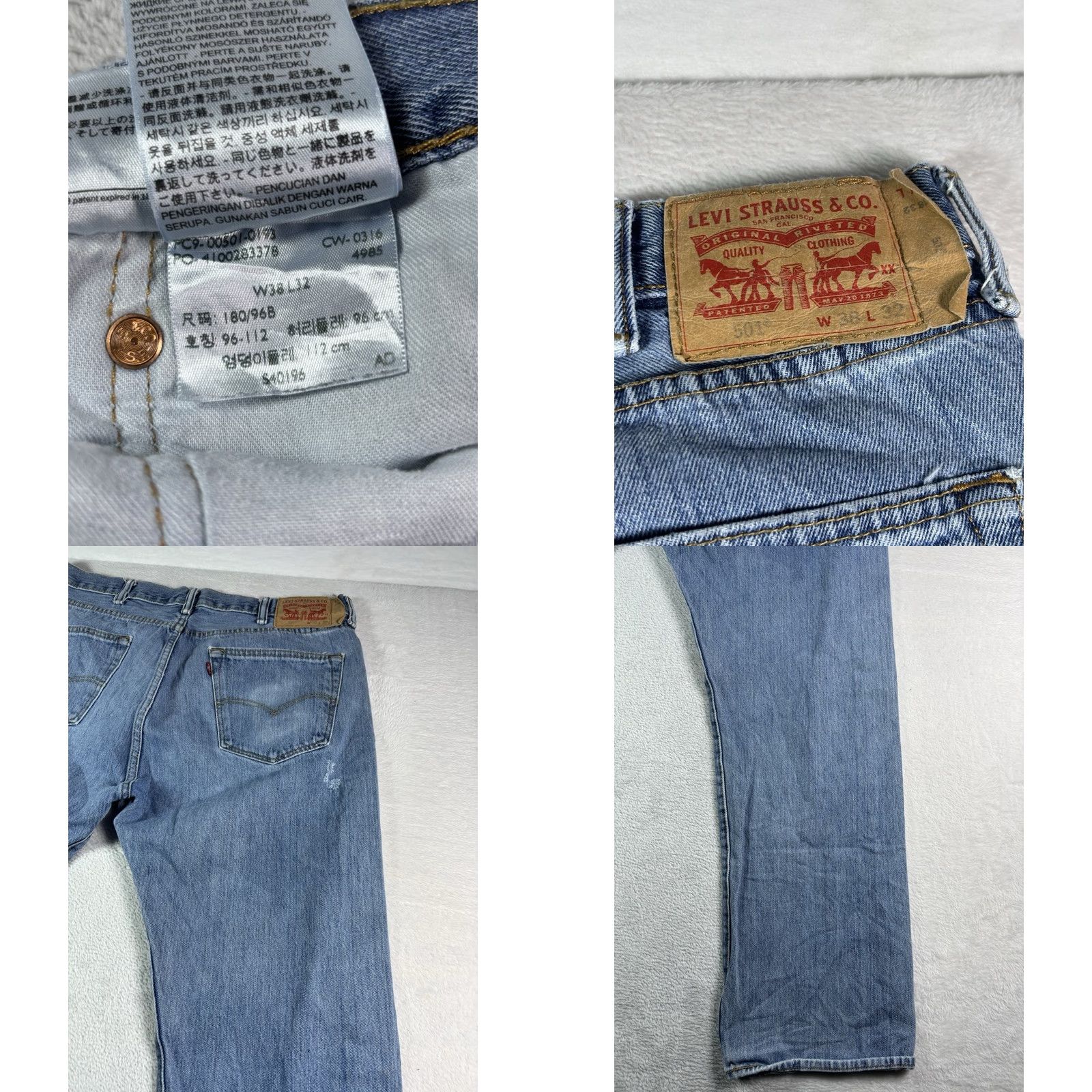 Levi's Levi's 501 Jeans Men's 38x32 Blue Medium Wash Distressed Denim Button Fly Regular Fit 5-Pocket Vintage: No 90s Theme) Mens Size US 38 / EU 54 - 8 Thumbnail