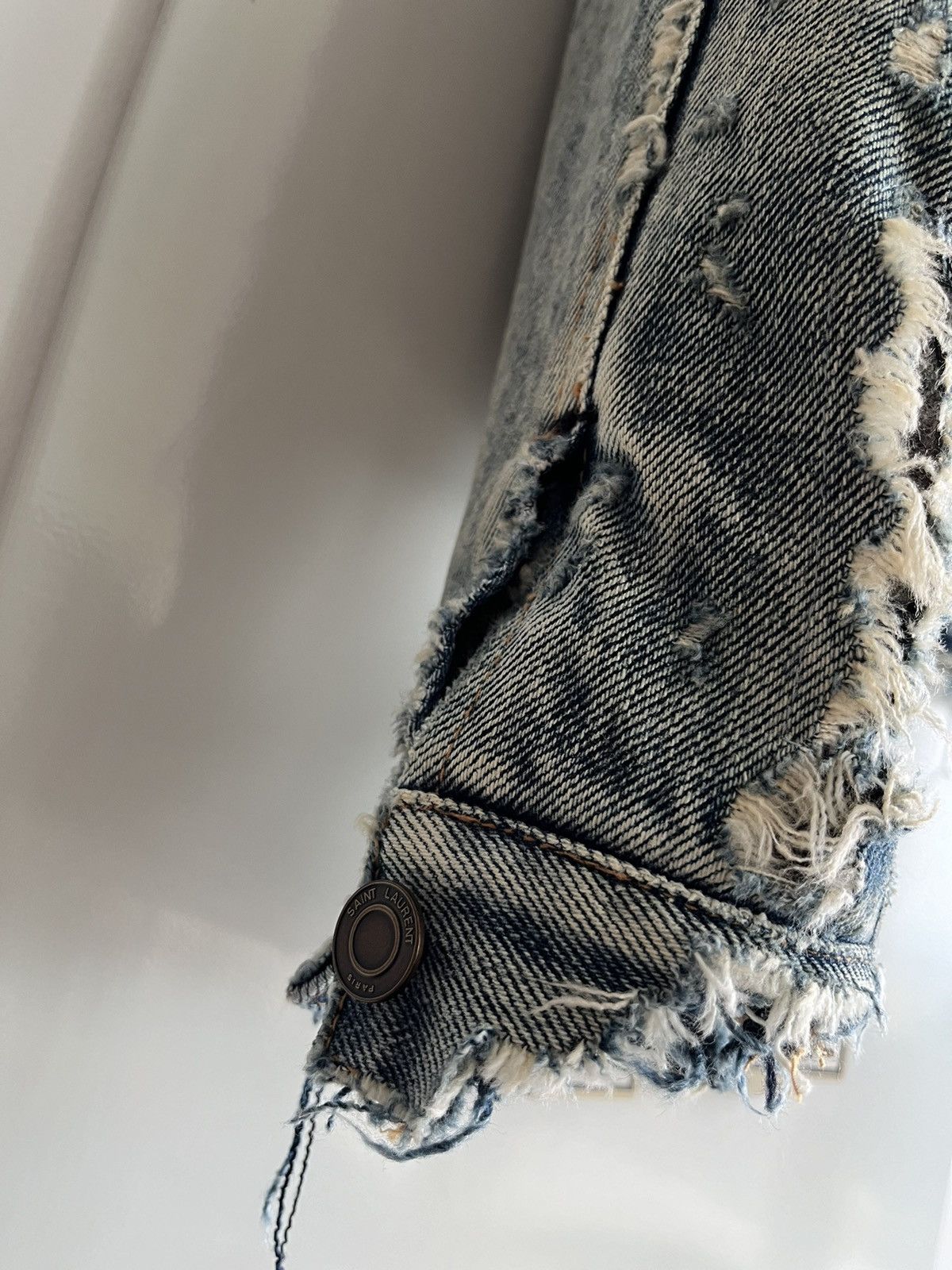 Saint Laurent Paris Saint Laurent Rare Runway Trash Denim Jacket Size US L / EU 52-54 / 3 - 13 Thumbnail