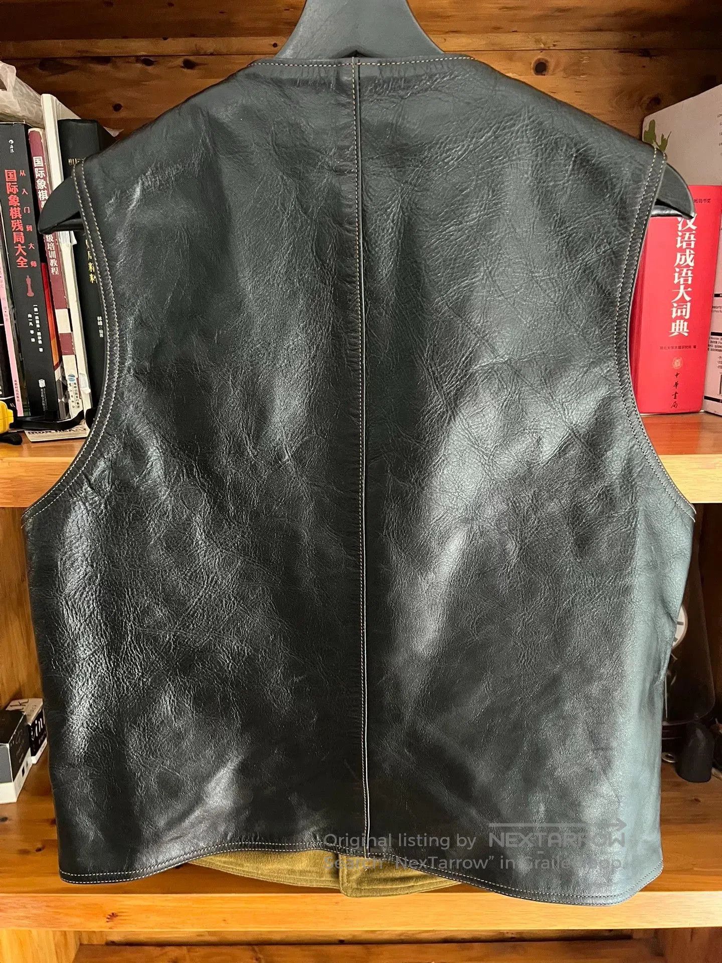 Freewheelers black leather vest with military green lining. Size US M / EU 48-50 / 2 - 6 Thumbnail