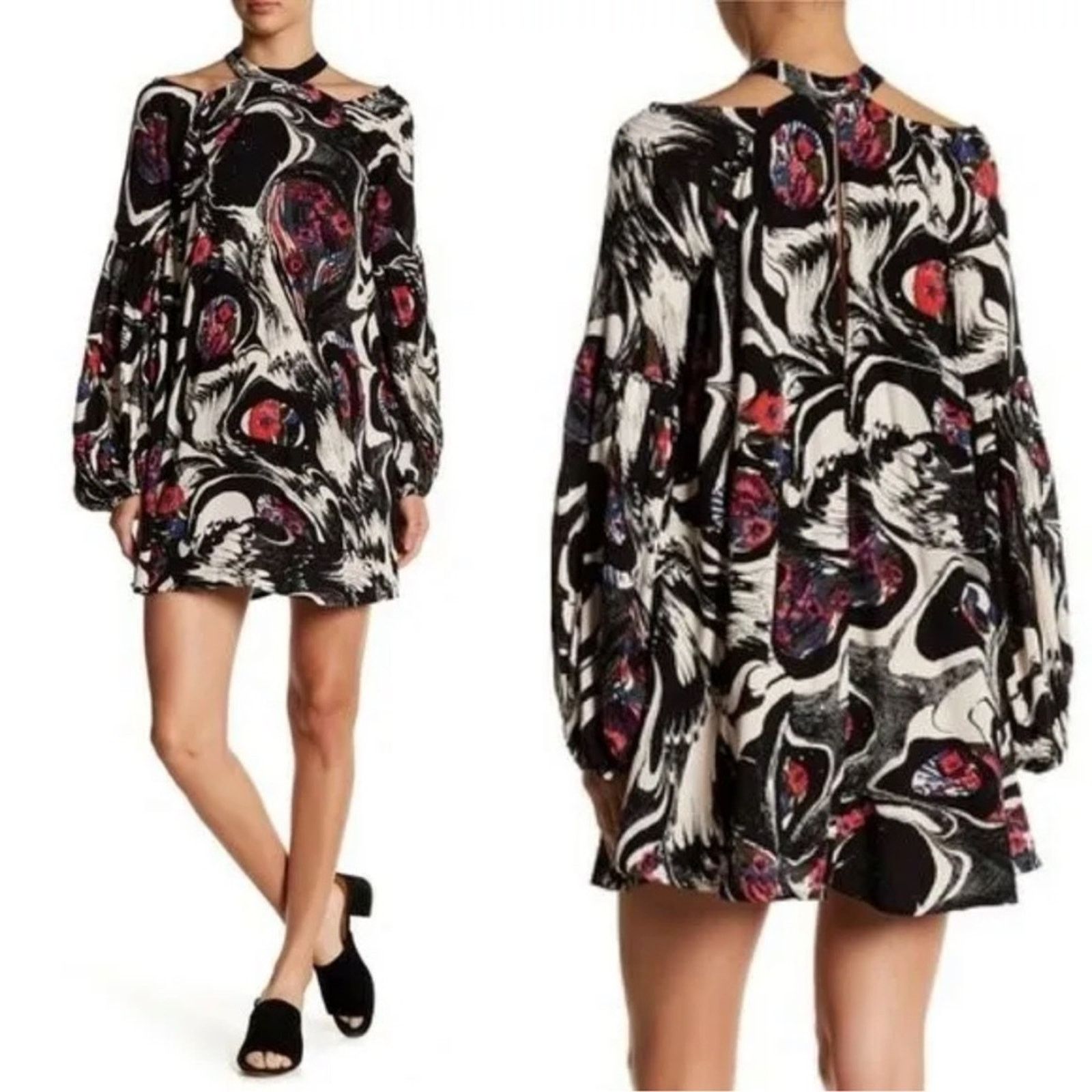 Free People FREE PEOPLE Drift Away Cold Shoulder Marbled Mini Dress Size S / US 4 / IT 40 - 2 Thumbnail