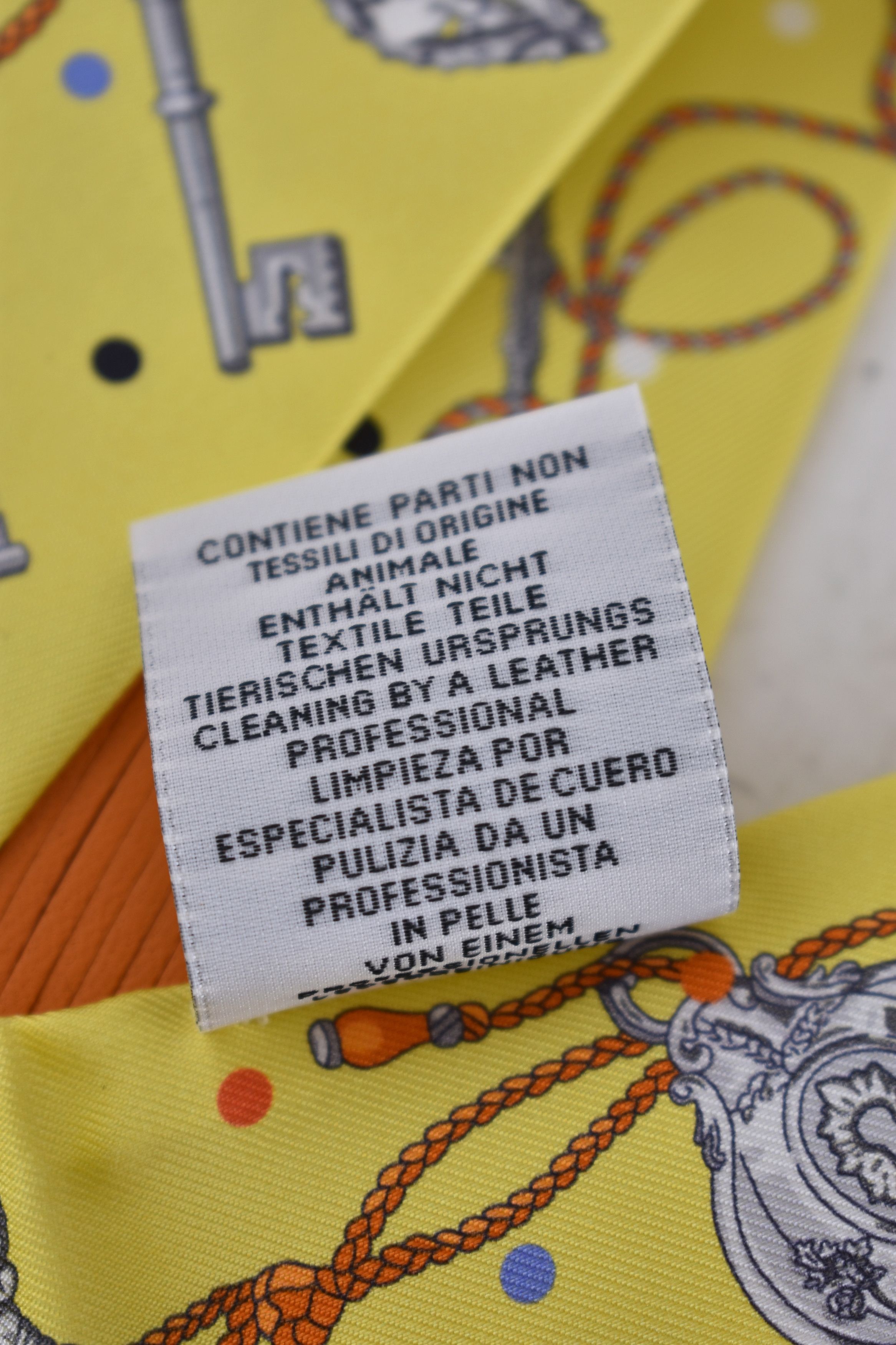 Hermes Scarf Twilly Fringe Leather Les Cles A Pois Jaune Argent Vif Size ONE SIZE - 16 Thumbnail