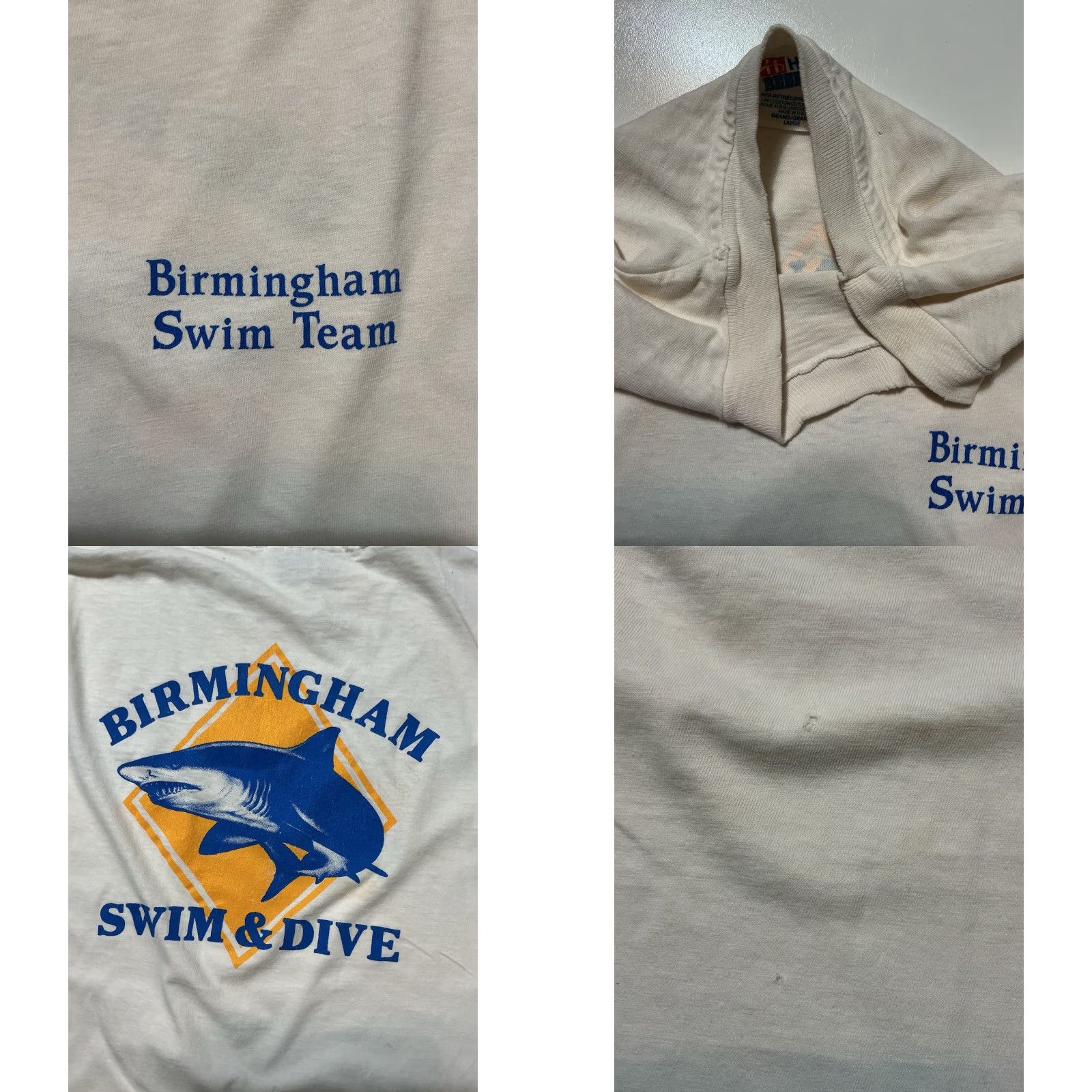 Hanes VINTAGE Hanes Beefy-T T-Shirt Birmingham Swim & Dive Shark Graphic Single Stitch Shirt Men Large White Shark Graphic Mens Size US L / EU 52-54 / 3 - 9 Thumbnail