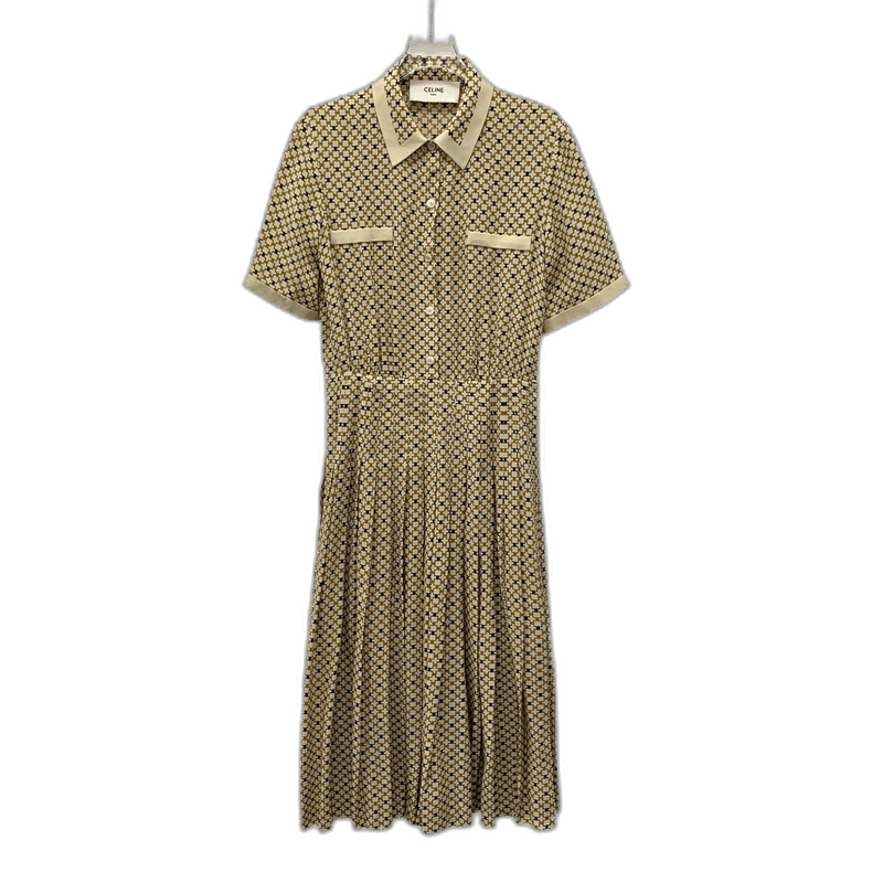 Celine Celine Brown Printed Silk Collared Dress XS Size 22" - 1 Thumbnail