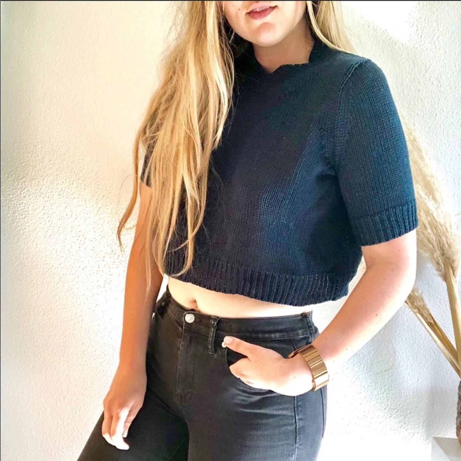 Theory THEORY Manav Teal Crop Woven Knit Pullover Zipper Sweater S Size S / US 4 / IT 40 - 1 Thumbnail