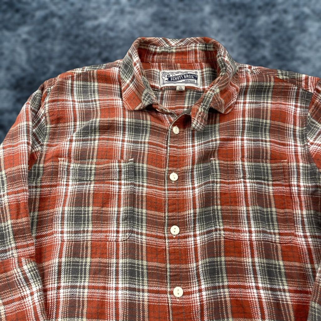 Schott Schott NYC Shirt Mens XL Orange Plaid 100% Cotton Flannel Casual Long Sleeve Size US XL / EU 56 / 4 - 1 Thumbnail