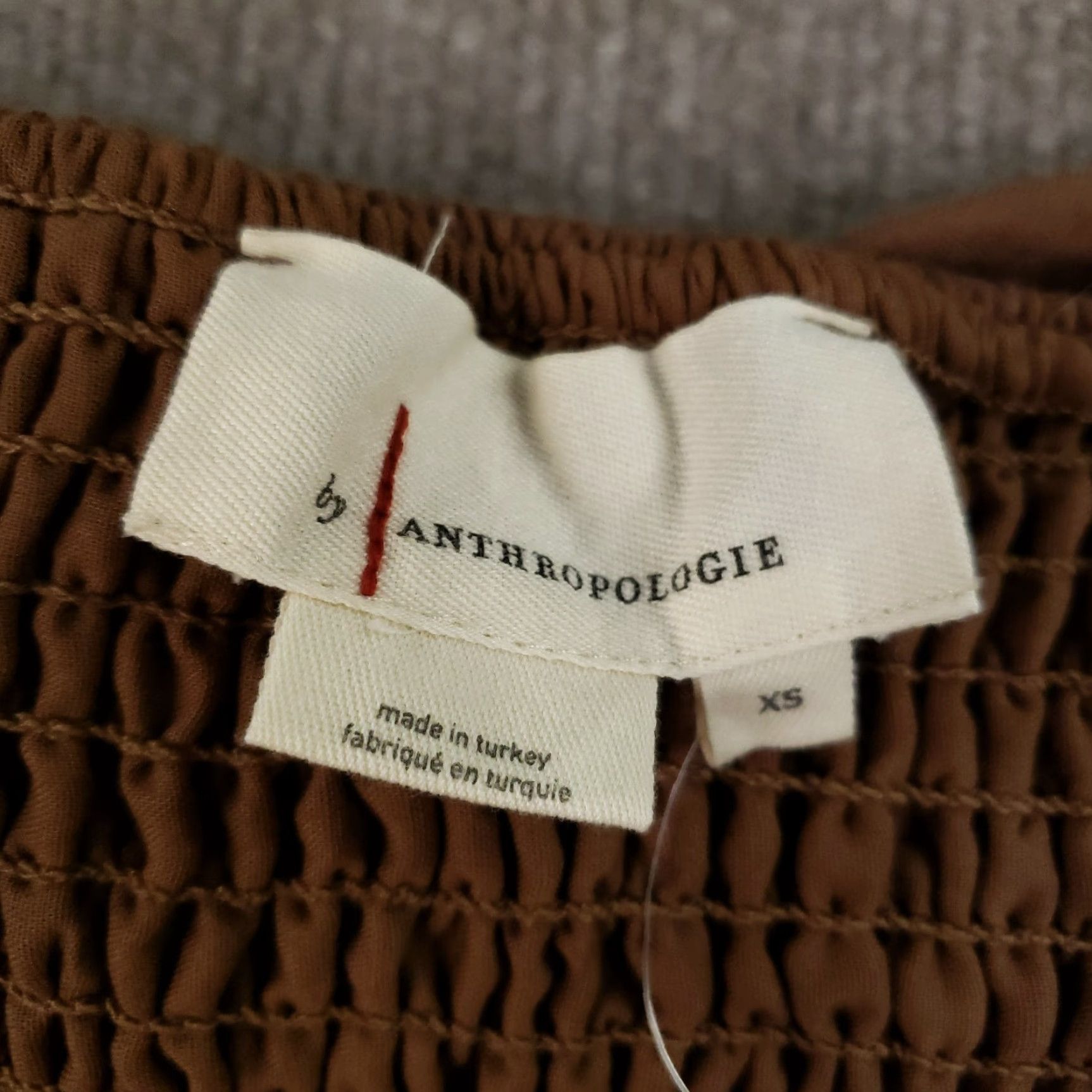 Anthropologie VINTAGE Anthropologie Women’s Dress XS Short Ruffle Off-Shoulder Bodycon Brown Cotton Nylon Size XS / US 0-2 / IT 36-38 - 5 Thumbnail