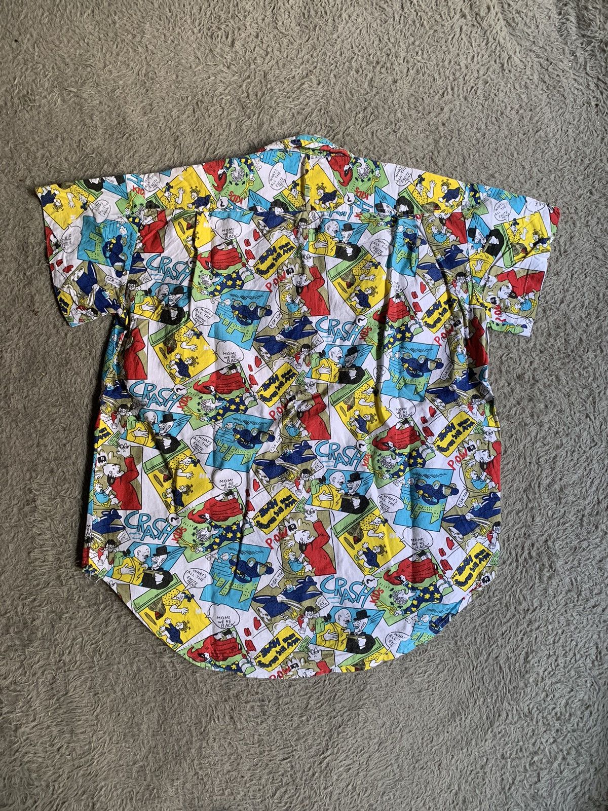 Japanese Brand Vintage 90s Aspetuck Comic Pattern Open Collar Shirt Size US L / EU 52-54 / 3 - 6 Thumbnail
