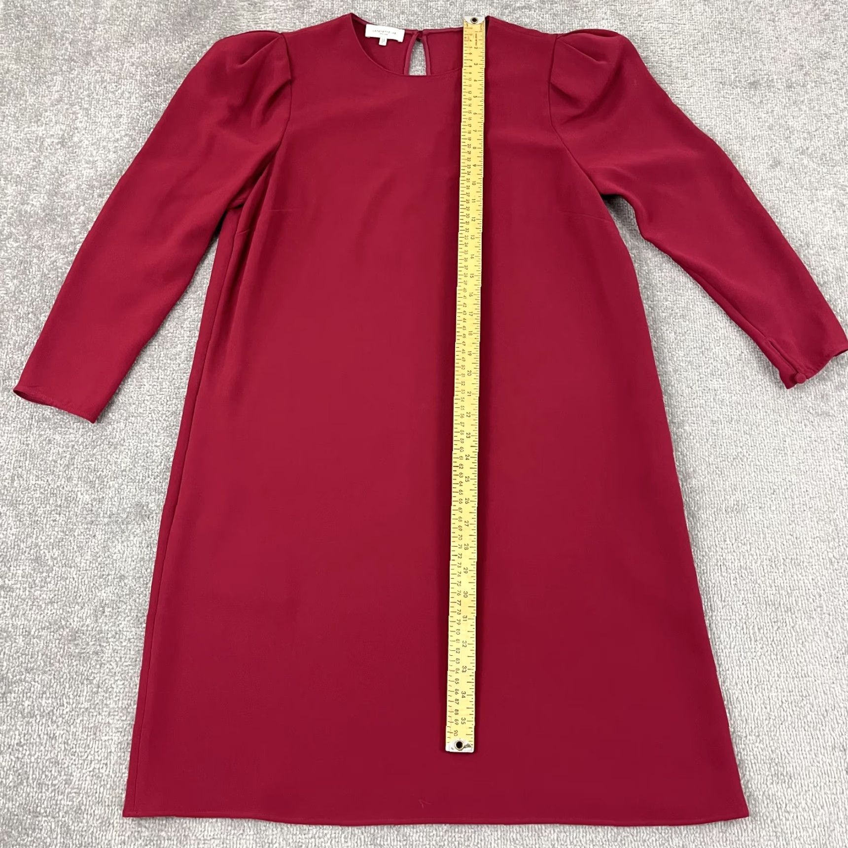 Vintage Lafayette 148 New York Dress Womens Medium Red Knee Length Puff Sleeve Acetate Size M / US 6-8 / IT 42-44 - 4 Thumbnail