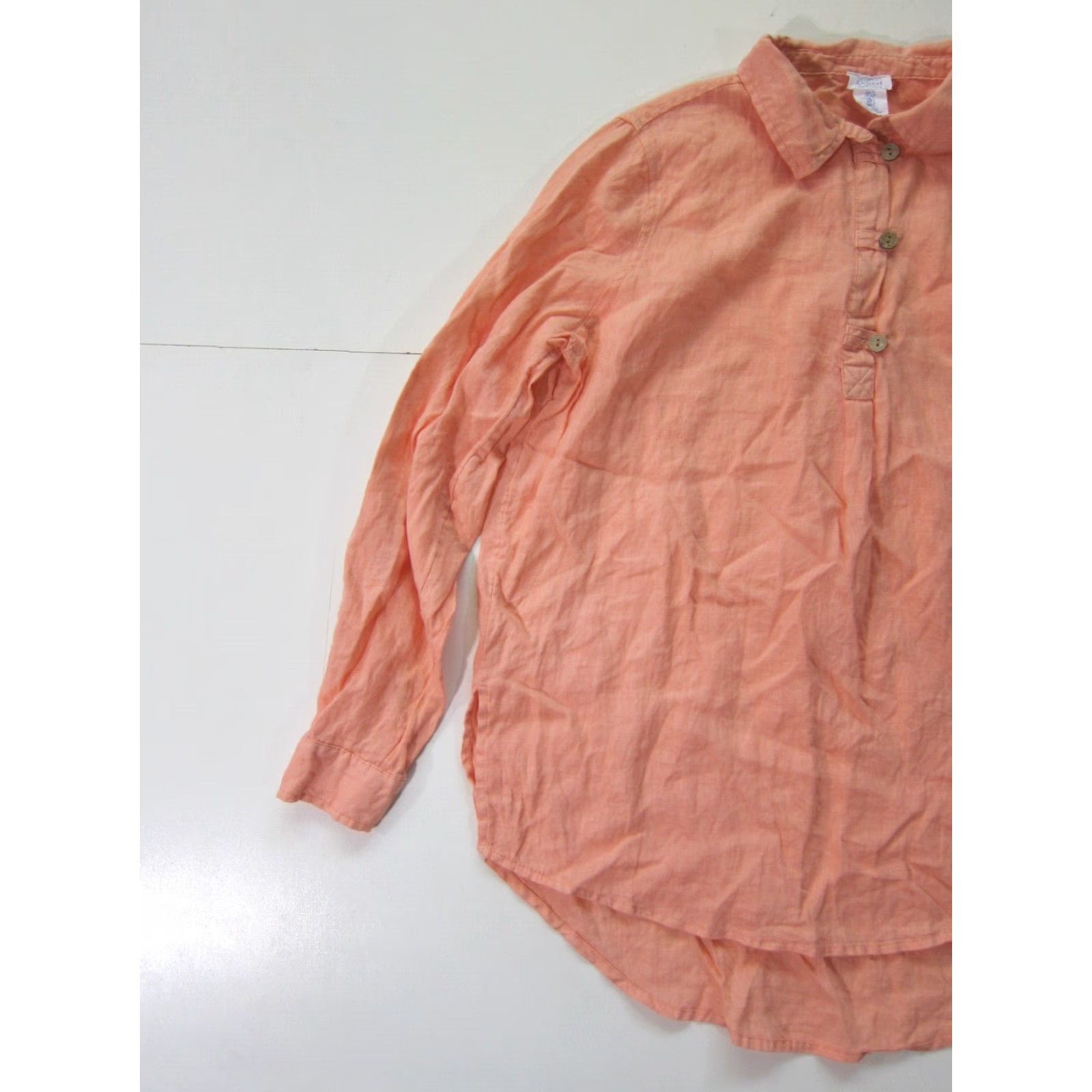 Vintage Sigrid Olsen 100% Linen Orange Peach Collared Button Long Sleeve Tunic Blouse S Size S / US 4 / IT 40 - 6 Thumbnail