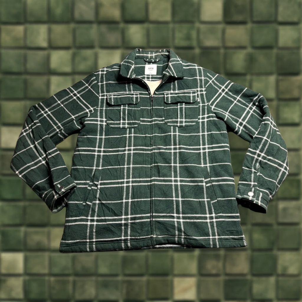 Katin Katin Crosby Jacket Mens Large Sherpa Lined Green Plaid Full Zip Wool Blend Shacket Size US L / EU 52-54 / 3 - 1 Thumbnail