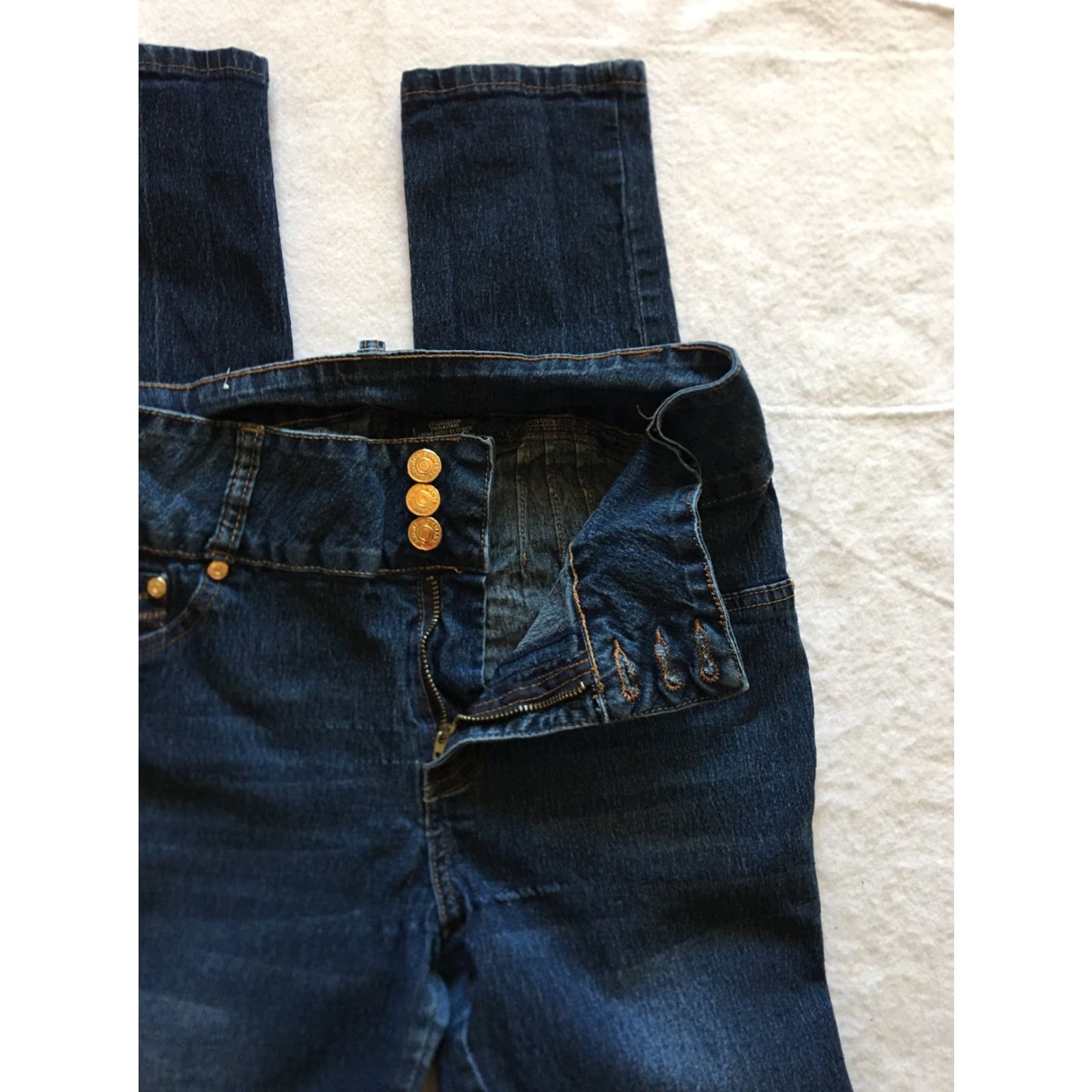 Vintage Diamante Jeans Women Juniors Size 11 Blue Skinny Stretch Denim Jeans Womens / 28 in Waist 30 in Inseam Size 32" / US 10 / IT 46 - 5 Thumbnail
