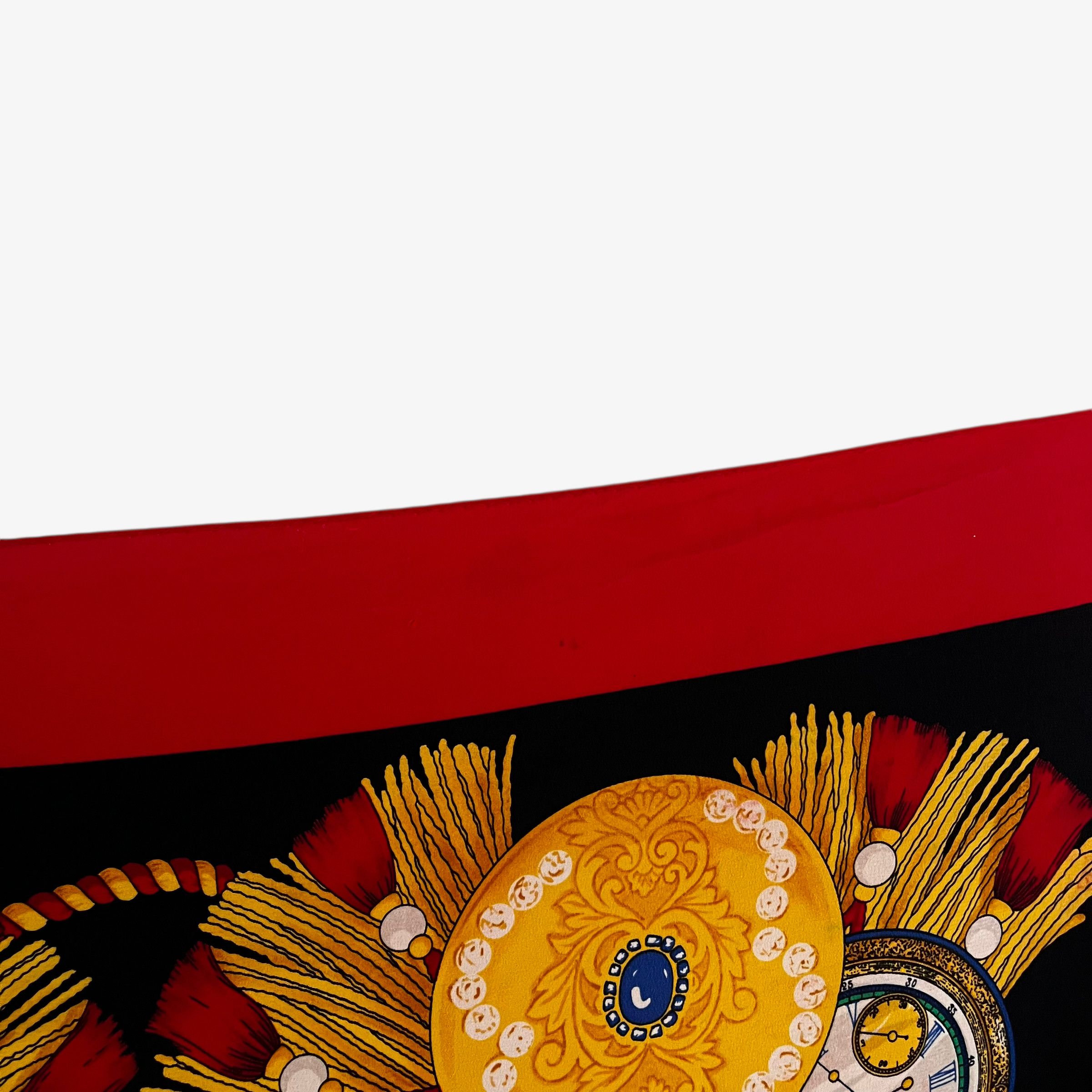 Bob Mackie Vintage 90s Bob Mackie Clock Print Red Silk Scarf Size ONE SIZE - 3 Thumbnail