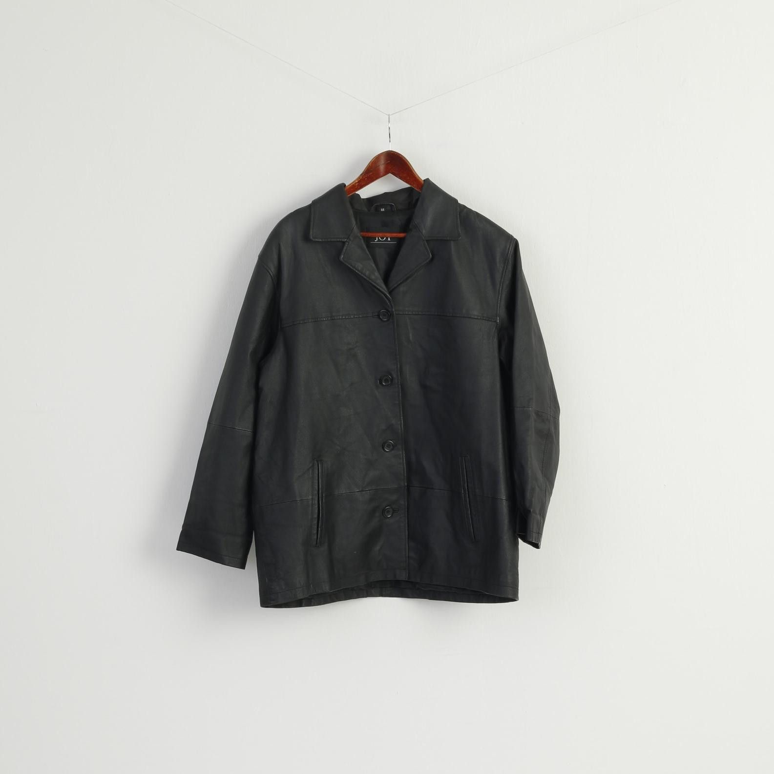 Vintage JOY Women 44 L Jacket Vintage Black Leather 8836 Size L / US 10 / IT 46 - 2 Thumbnail