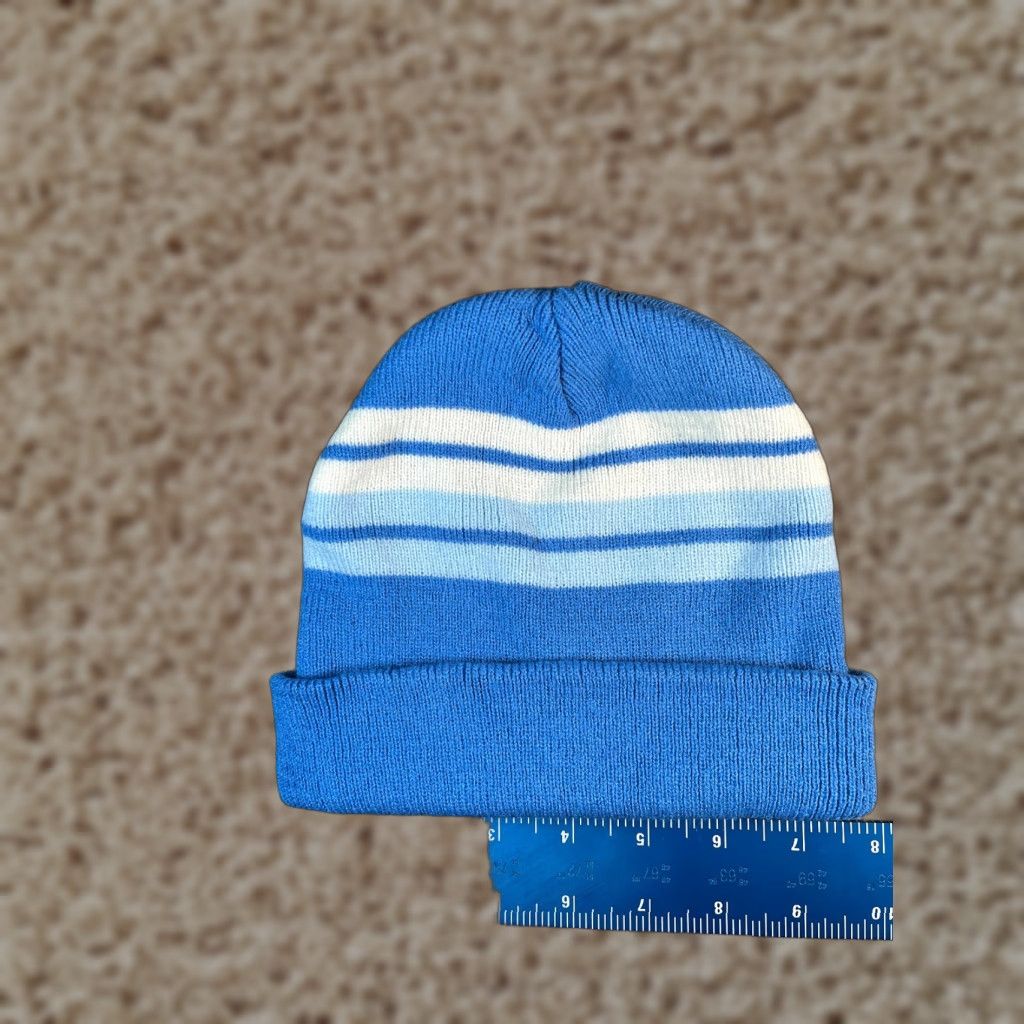 Vintage Paris Accessories Beanie Women One Size Blue White Stripe Knit Acrylic Hat Zipper? Size ONE SIZE - 1 Thumbnail