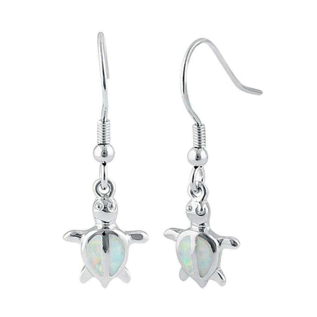 Other Sterling Silver White Lab Opal Sea Turtle Hook Earrings New Size ONE SIZE - 2 Thumbnail