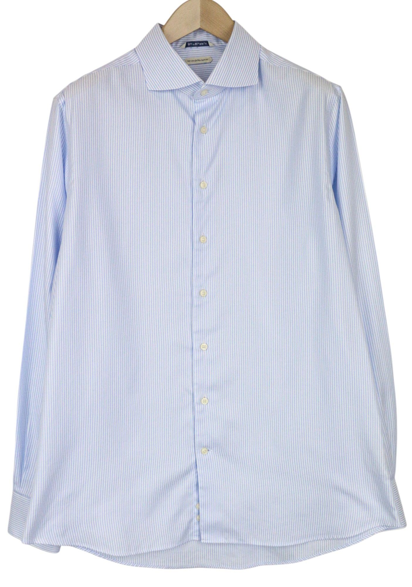 Suitsupply 44/17 1/2 Extra Slim Blue Cotton Striped Cutaway 78643 Size 44R - 1 Thumbnail