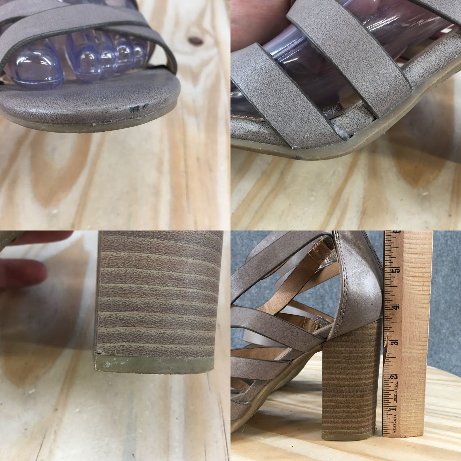 Vintage American Eagle Sandals Womens 7.5 Beige Strappy Faux Leather Heels Zip Back Size US 8 / IT 38 - 10 Thumbnail
