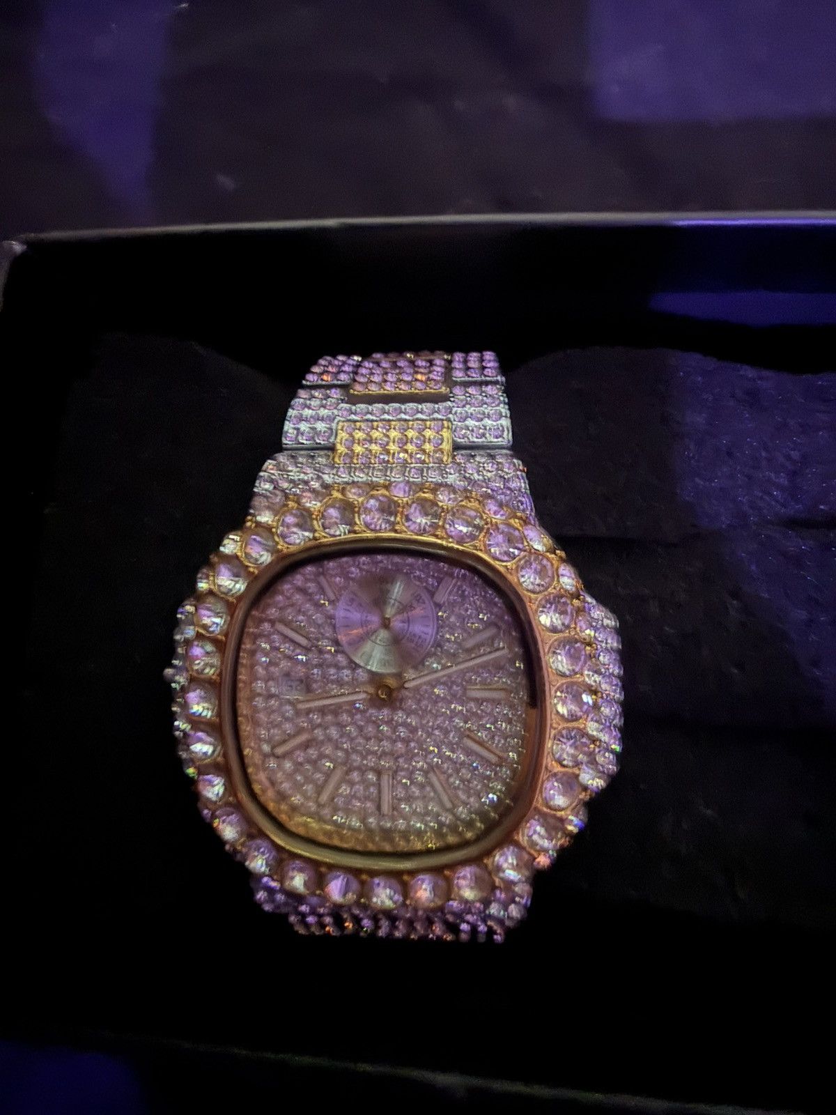 Other Purple Gradient Iced Out Bust Down Moissanite Watch VVS Size 44 - 8 Thumbnail