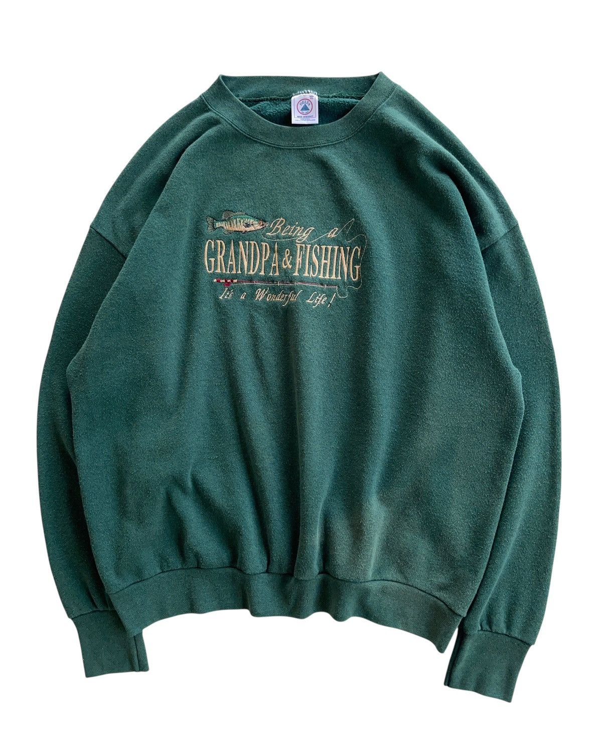Vintage 1990s Grandpa & Fishing Sunfaded Sweater Size US XL / EU 56 / 4 - 1 Thumbnail